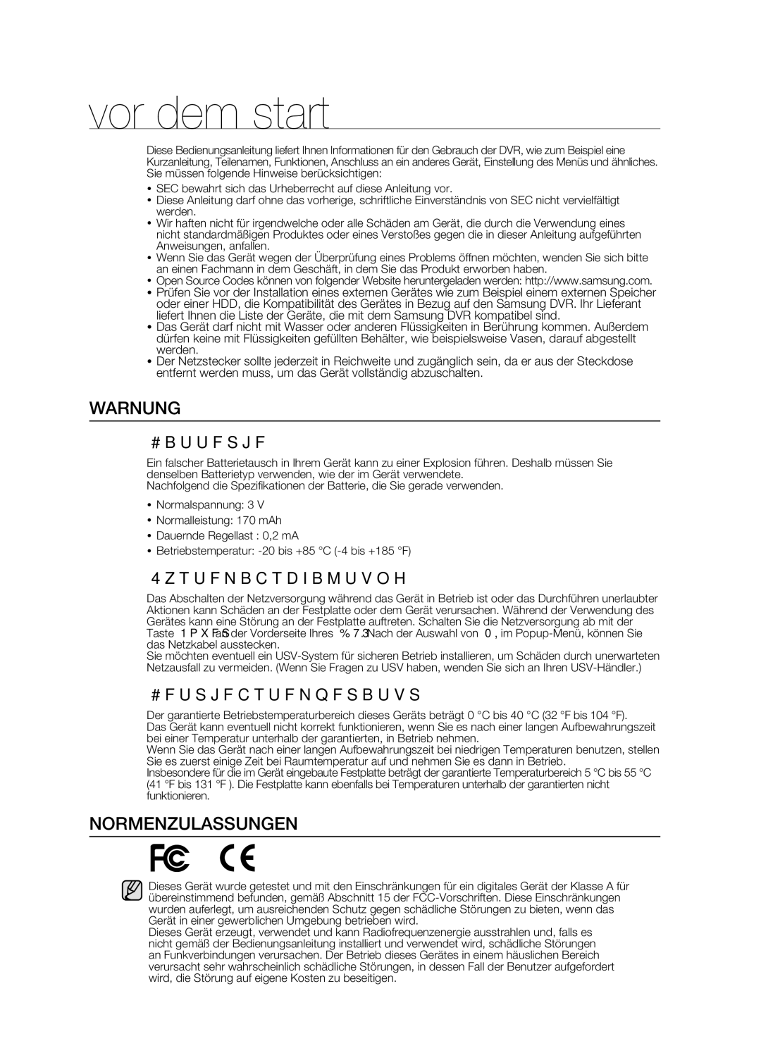 Samsung SHR-5082P/XEG, SHR-5162P/XEG manual Vor dem start, Warnung, Normenzulassungen 