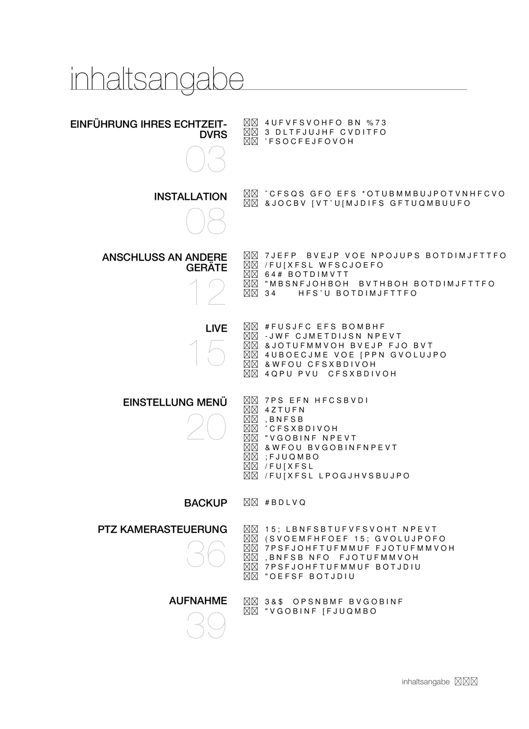 Samsung SHR-5162P/XEG, SHR-5082P/XEG manual Inhaltsangabe 