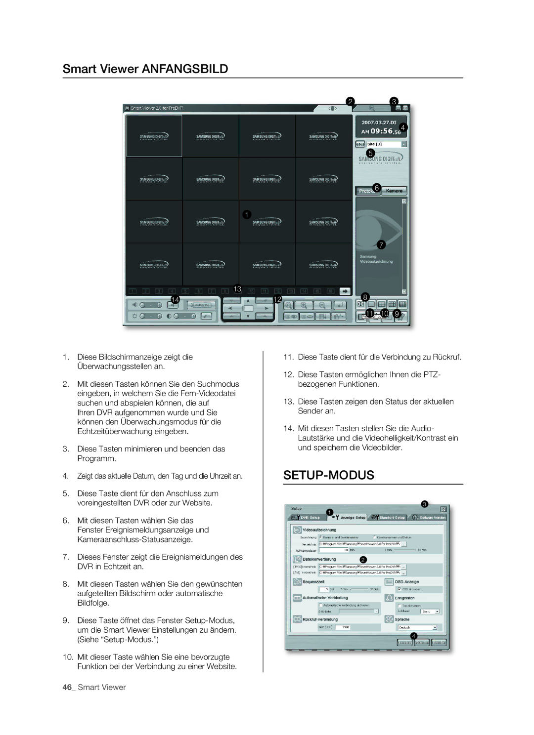 Samsung SHR-5082P/XEG, SHR-5162P/XEG manual Smart Viewer Anfangsbild, Setup-Modus 