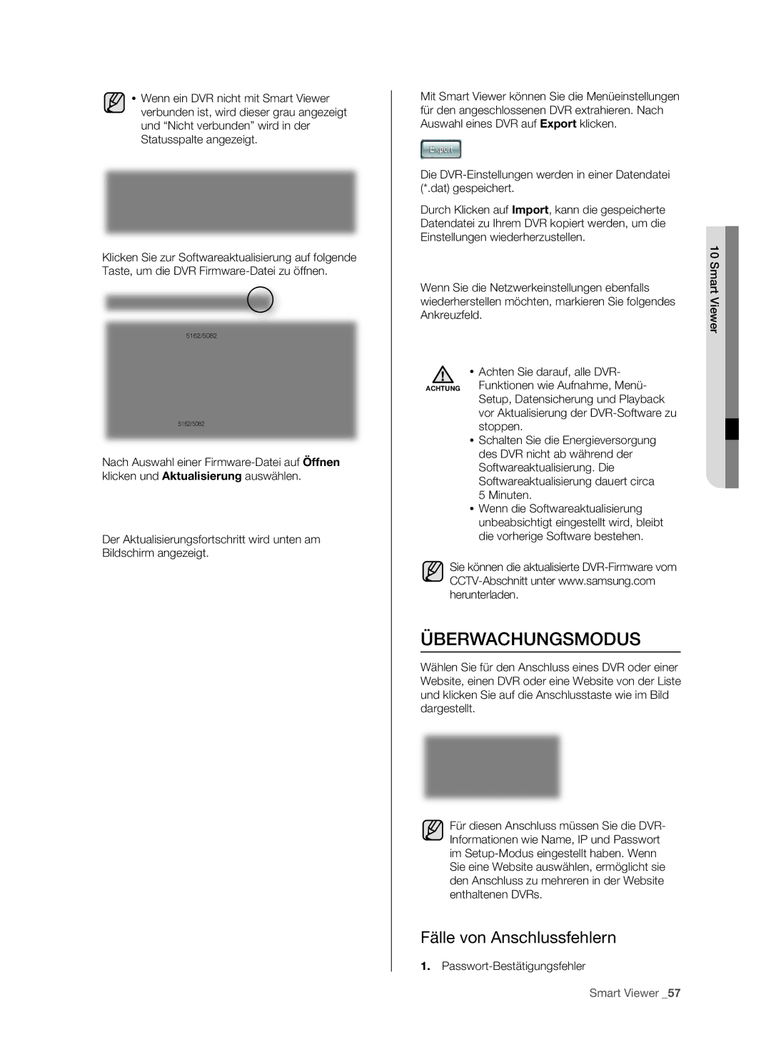 Samsung SHR-5162P/XEG, SHR-5082P/XEG manual Überwachungsmodus, Fälle von Anschlussfehlern 