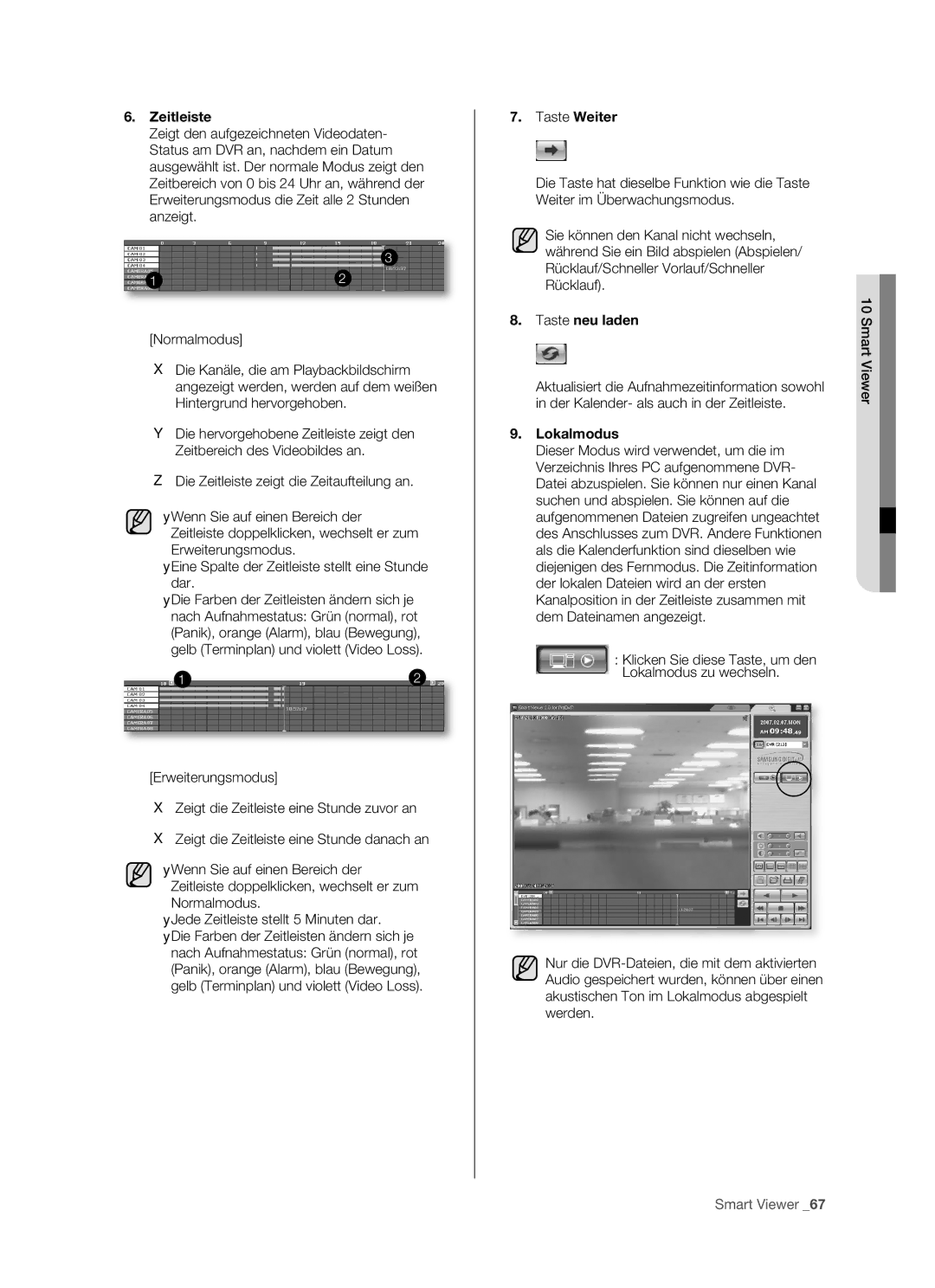 Samsung SHR-5082P/XEG, SHR-5162P/XEG manual Zeitleiste, Taste neu laden, Lokalmodus 