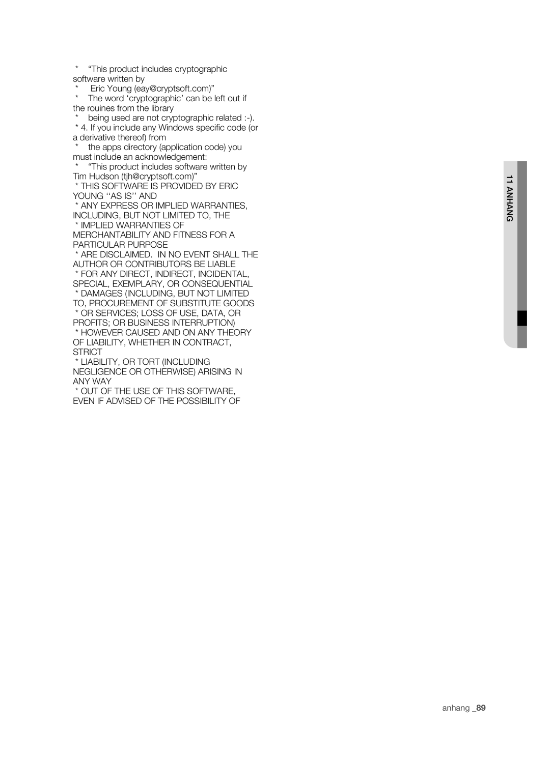 Samsung SHR-5162P/XEG, SHR-5082P/XEG manual This Software is Provided by Eric Young ‘‘AS IS’’ 