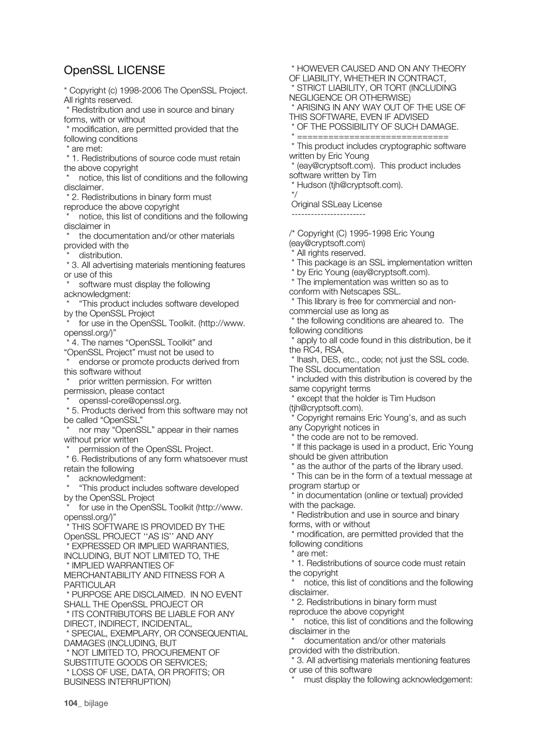 Samsung SHR-5160 manual OpenSSL License, Loss of USE, DATA, or Profits or Business Interruption 