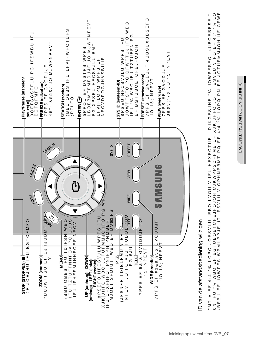 Samsung SHR-5160 manual ID van de afstandsbediening wijzigen, Wide breedte, Play/Pause afspelen/ pauze, SYS ID systeem-ID 