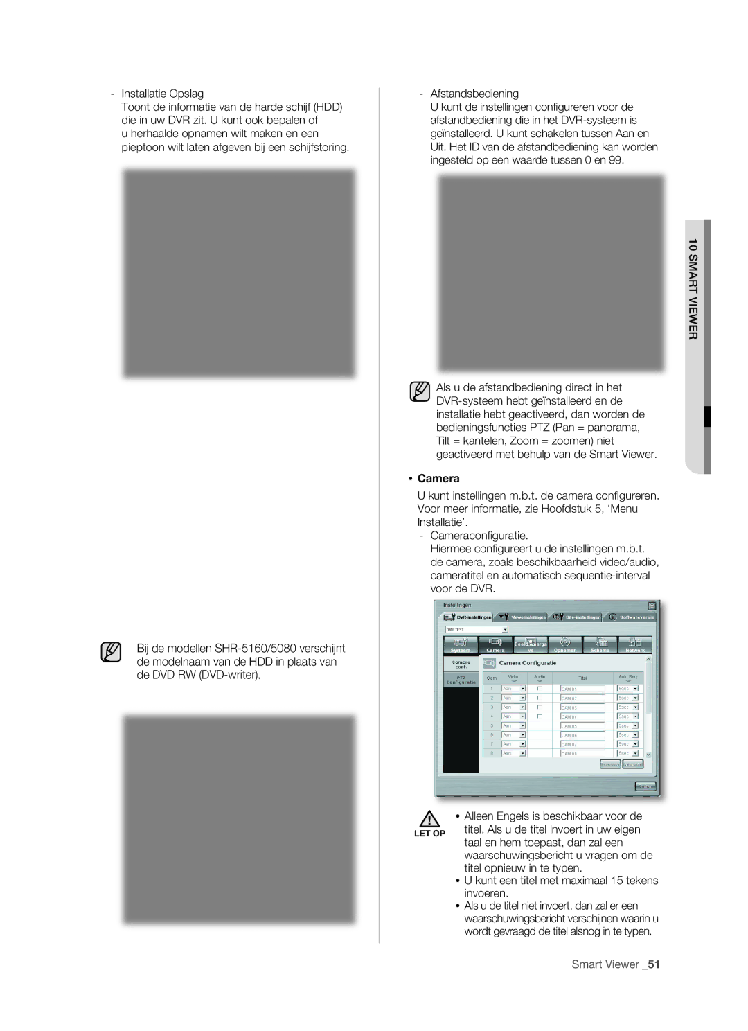 Samsung SHR-5160 manual  Camera, Titel. Als u de titel invoert in uw eigen, Taal en hem toepast, dan zal een 