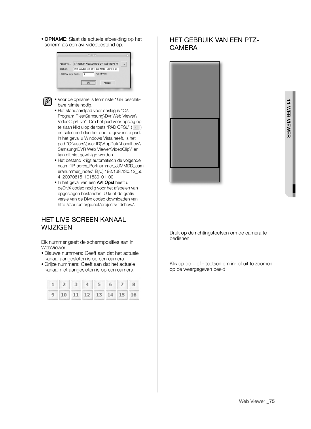 Samsung SHR-5160 manual Elk nummer geeft de schermposities aan in WebViewer 