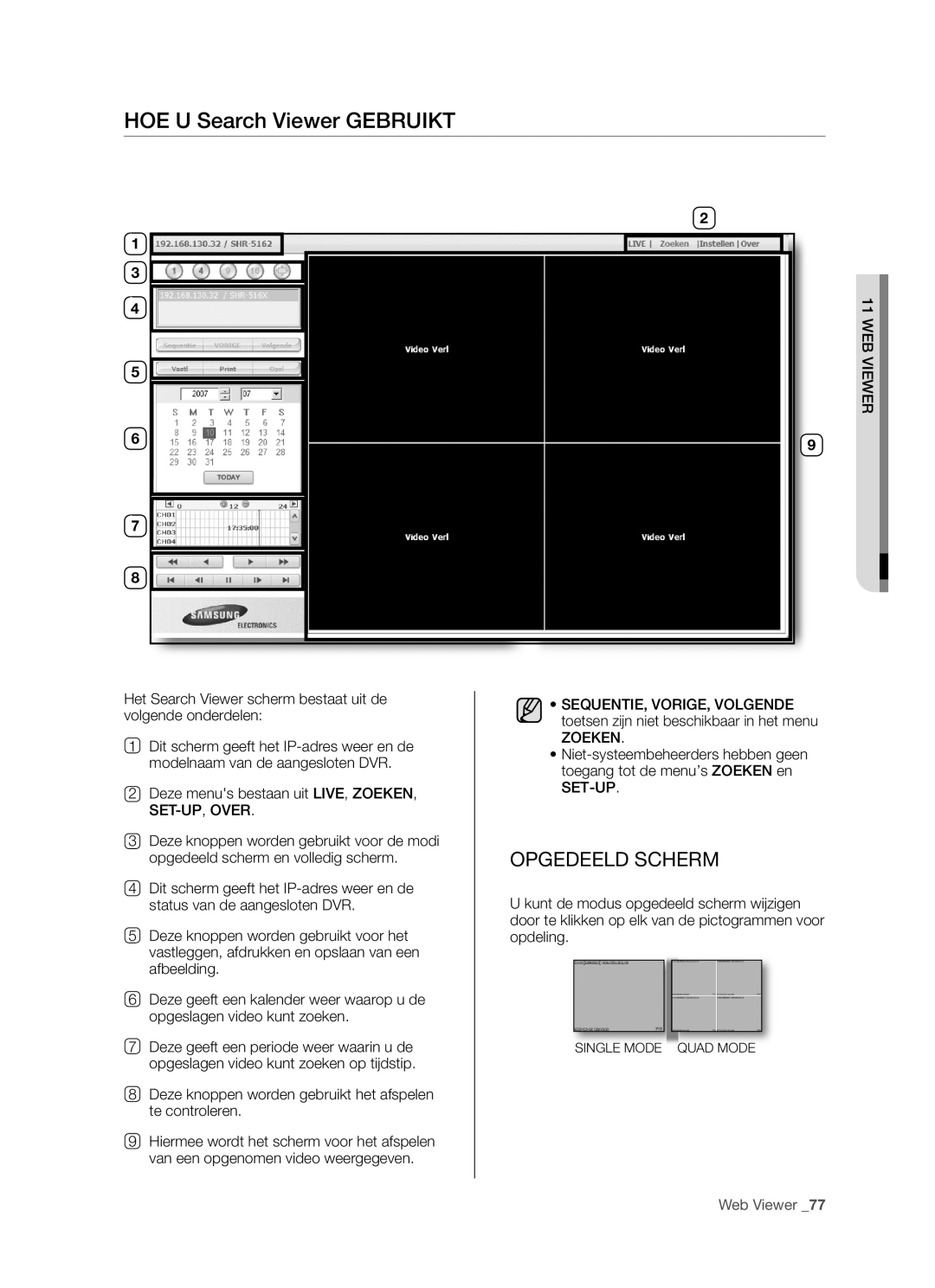 Samsung SHR-5160 manual Het Search Viewer scherm bestaat uit de volgende onderdelen 