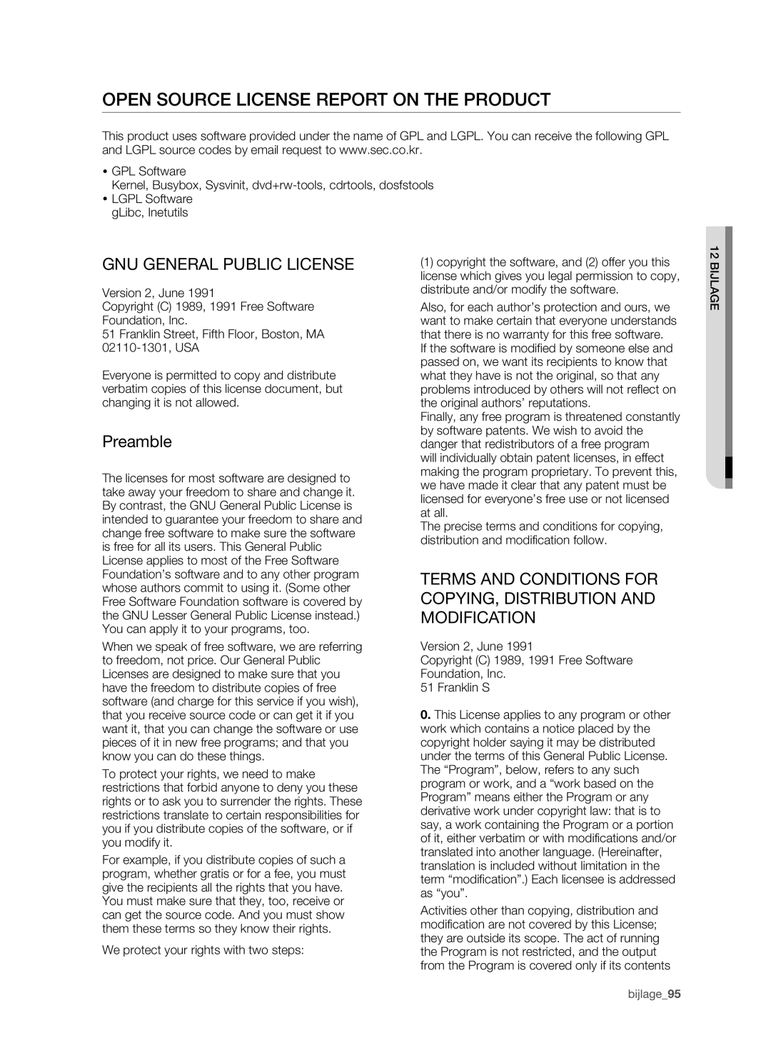 Samsung SHR-5160 manual Open Source License Report on the Product, Preamble 