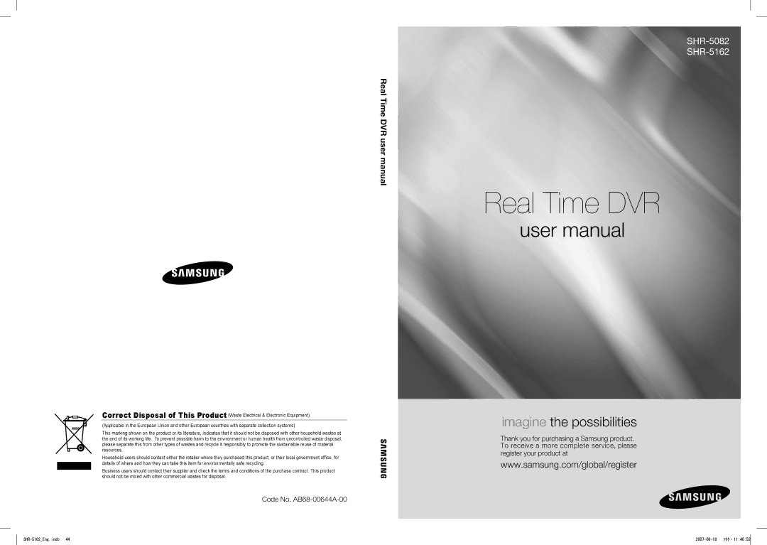 Samsung SHR-5082, SHR-5162 user manual Real Time DVR 