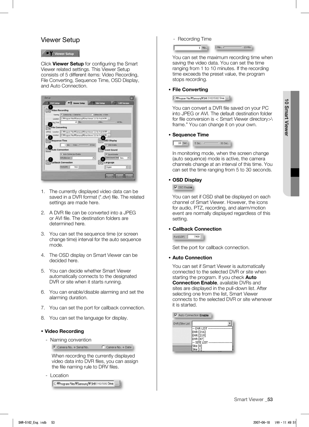 Samsung SHR-5082, SHR-5162 user manual Viewer Setup 