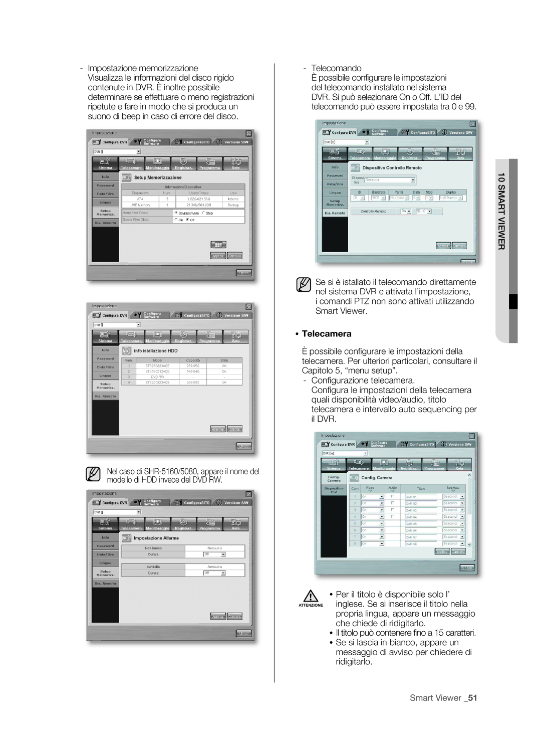 Samsung SHR-5080P/XET, SHR-5162P/XET, SHR-5160P/XET, SHR-5082P/XET manual Telecomando,  Telecamera 