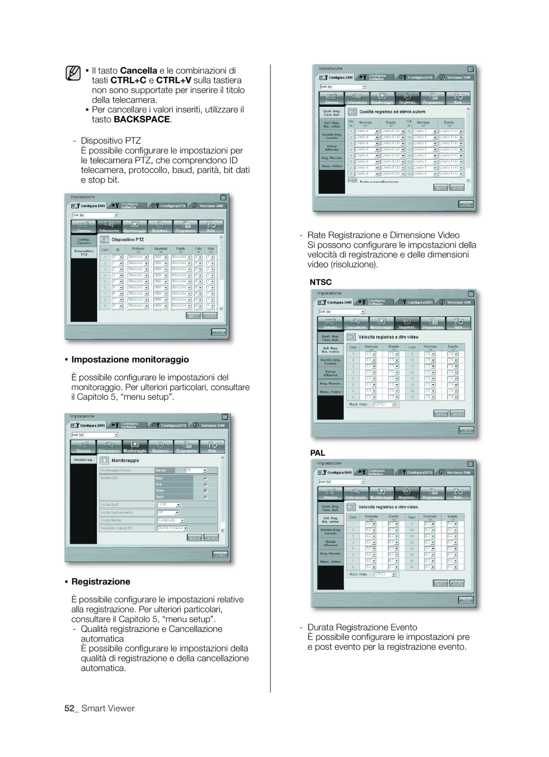 Samsung SHR-5080P/XET, SHR-5162P, SHR-5082P manual  Impostazione monitoraggio,  Registrazione, Durata Registrazione Evento 