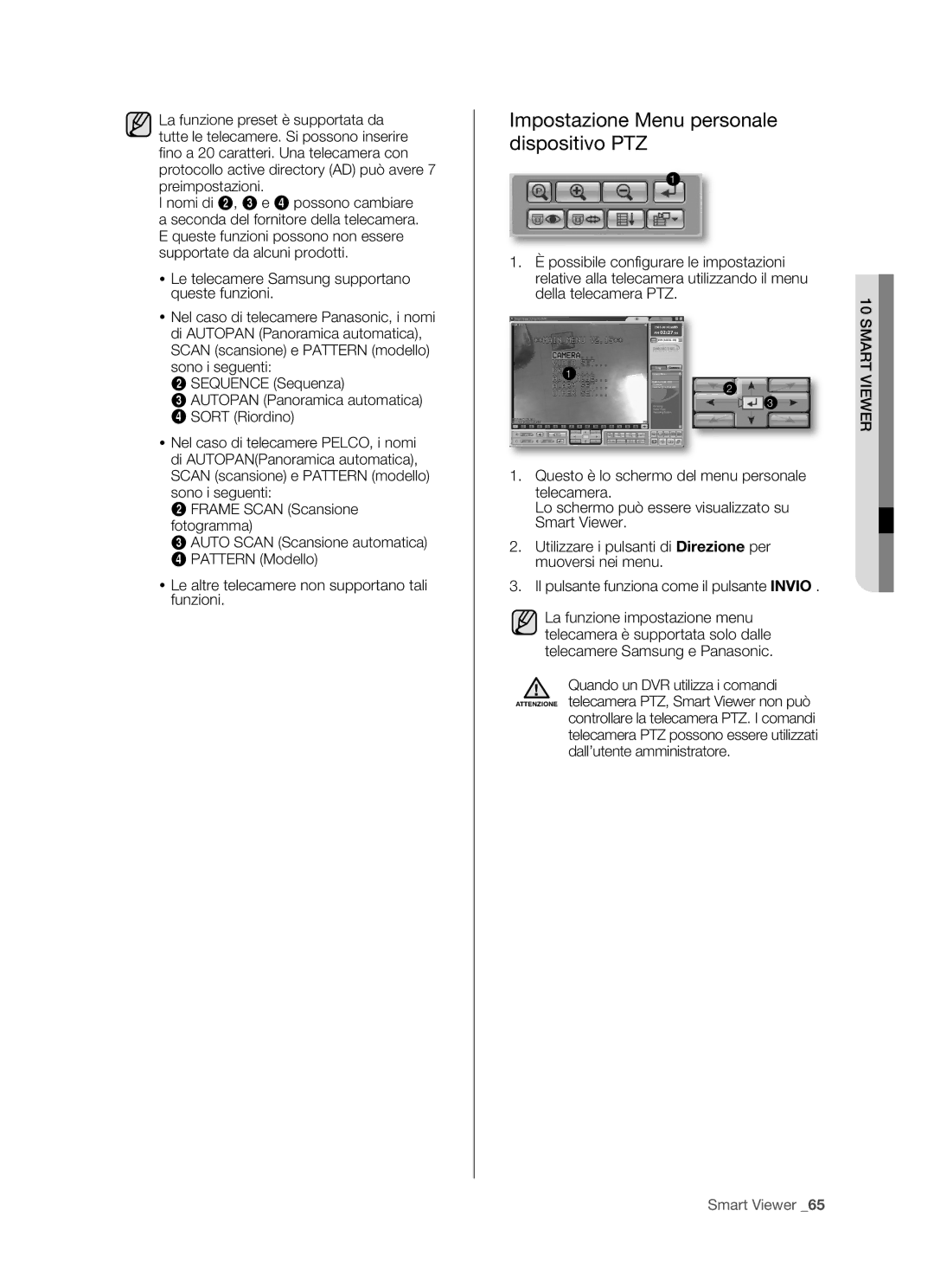 Samsung SHR-5162P/XET, SHR-5080P/XET, SHR-5160P/XET, SHR-5082P/XET manual Impostazione Menu personale dispositivo PTZ 