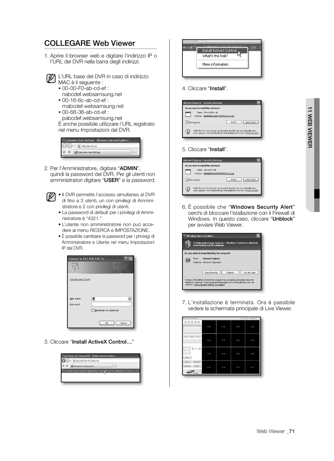 Samsung SHR-5162P/XET, SHR-5080P/XET, SHR-5160P/XET, SHR-5082P/XET manual Cliccare Install ActiveX Control… 