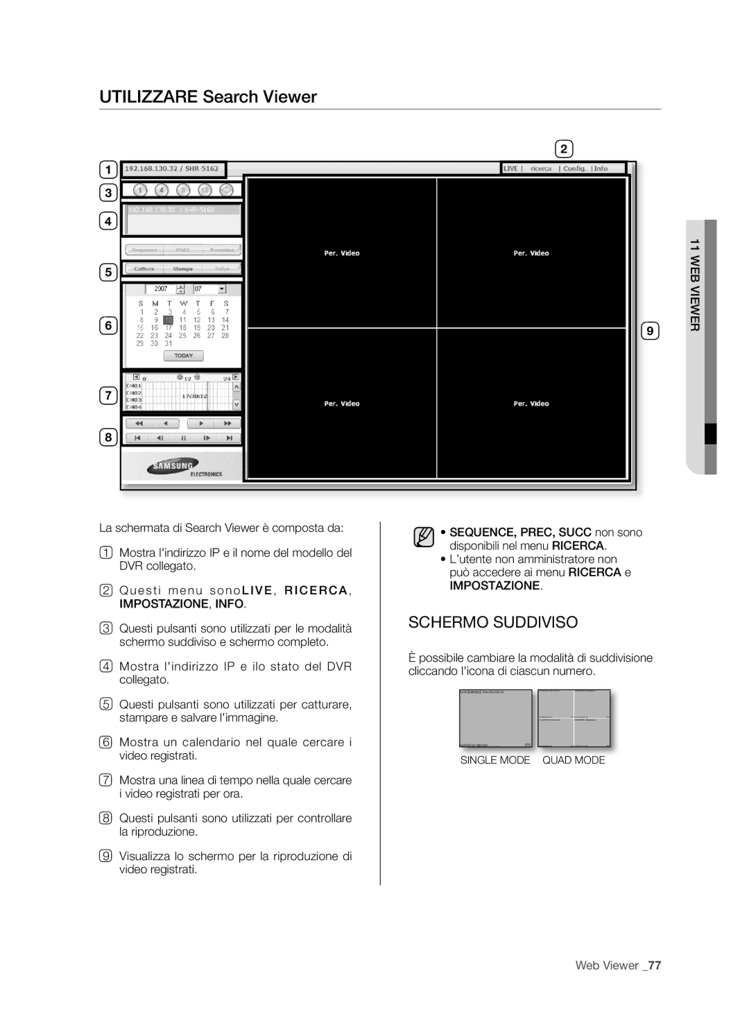 Samsung SHR-5162P/XET, SHR-5080P/XET, SHR-5160P/XET, SHR-5082P/XET manual Utilizzare Search Viewer 