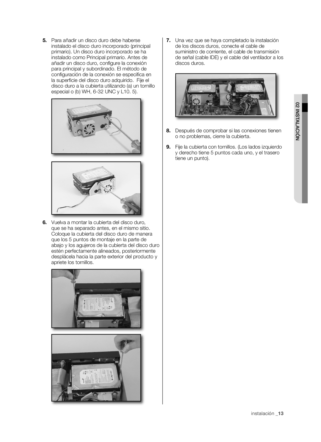 Samsung SHR-5080P/XEC, SHR-5160P/XEC, SHR-5082P/XEC, SHR-5162P/XEC manual Instalación 