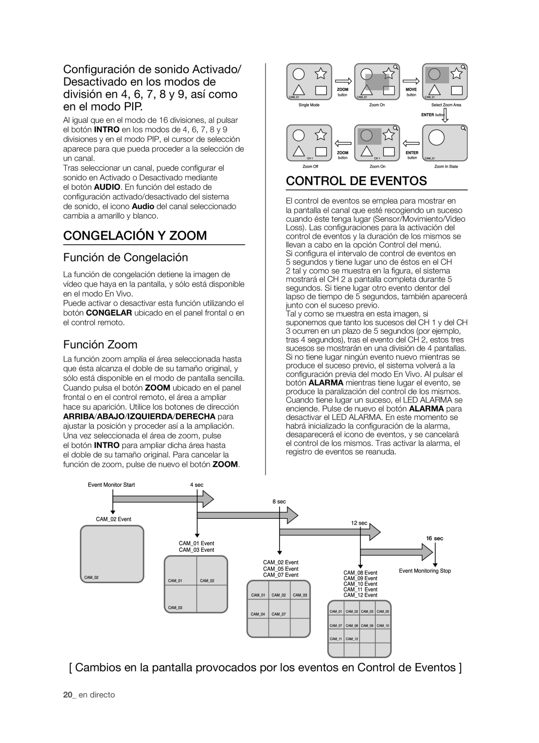 Samsung SHR-5162P, SHR-5082P, SHR-5160P/XEC Congelación Y Zoom, Control DE Eventos, Función de Congelación, Función Zoom 