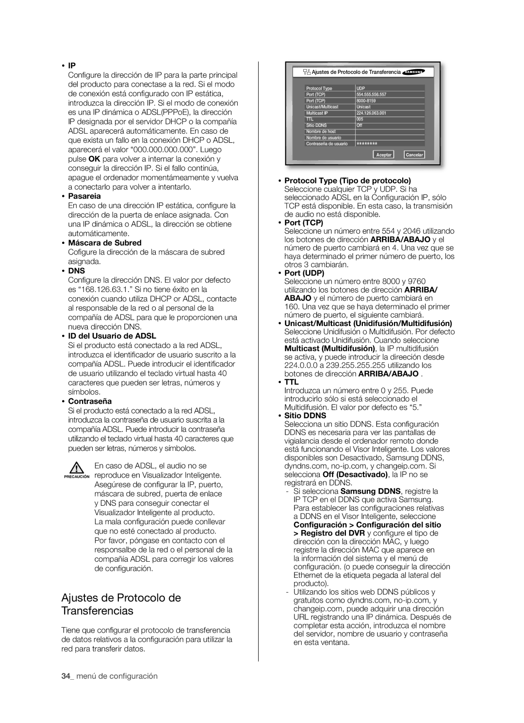 Samsung SHR-5160P/XEC, SHR-5082P/XEC, SHR-5162P/XEC, SHR-5080P/XEC manual Ajustes de Protocolo de Transferencias 