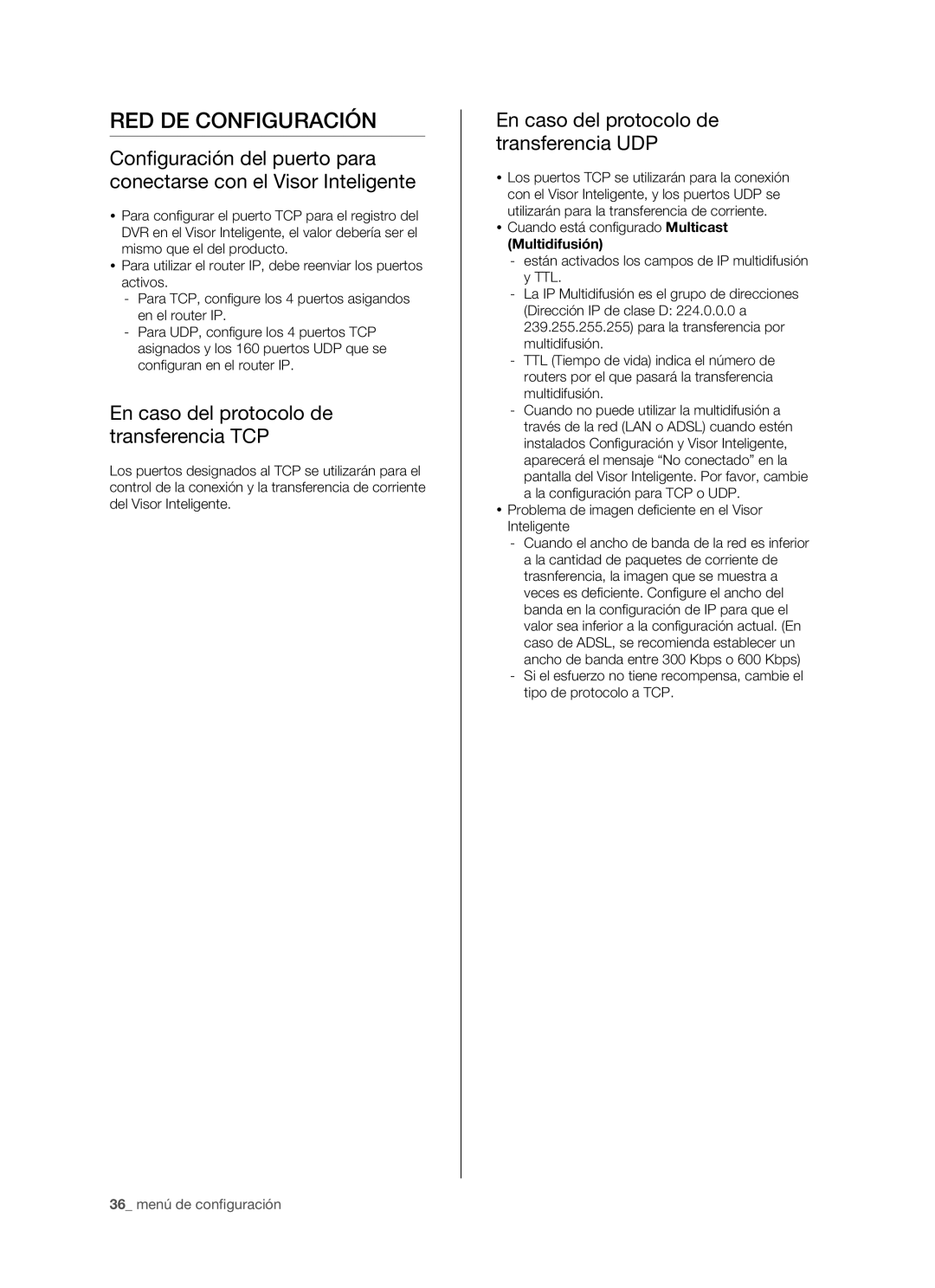 Samsung SHR-5162P/XEC, SHR-5082P, SHR-5160P/XEC manual RED DE Configuración, En caso del protocolo de transferencia TCP 