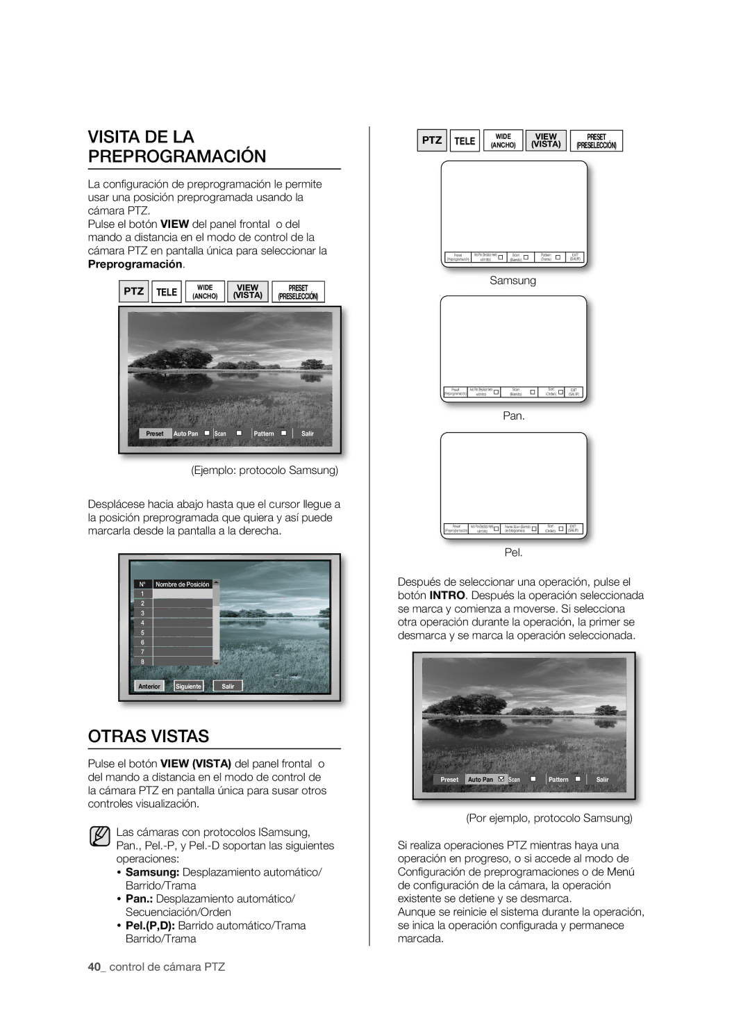 Samsung SHR-5160P/XEC, SHR-5082P/XEC, SHR-5162P/XEC, SHR-5080P/XEC manual Visita DE LA Preprogramación, Otras Vistas 