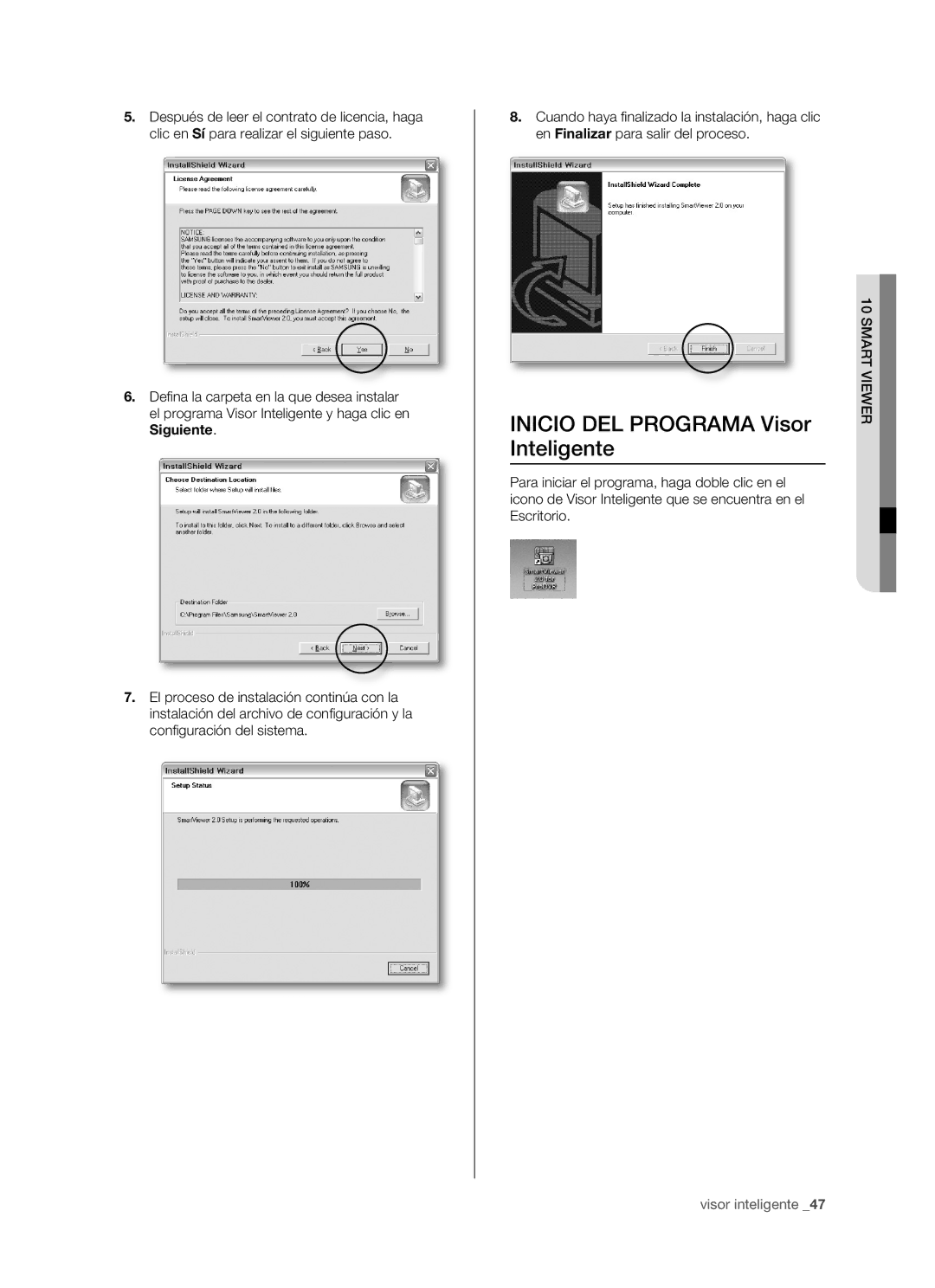 Samsung SHR-5082P/XEC, SHR-5160P/XEC, SHR-5162P/XEC, SHR-5080P/XEC manual Inicio DEL Programa Visor Inteligente 