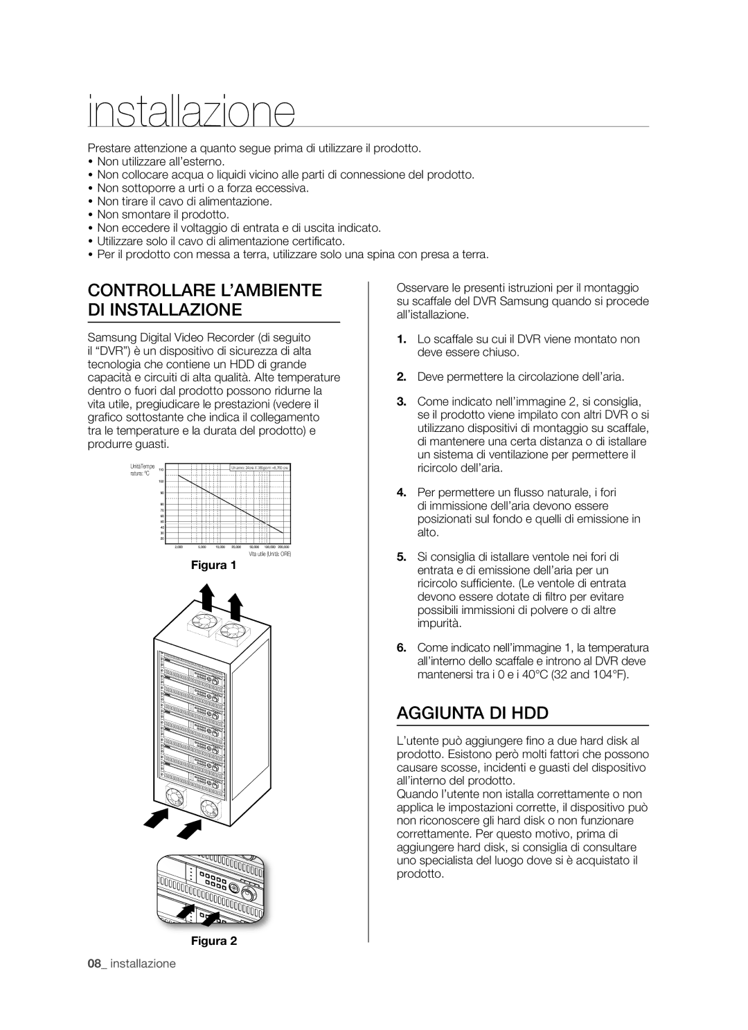 Samsung SHR-5162P/XET, SHR-5082P/XET manual Controllare L’AMBIENTE DI Installazione, Aggiunta DI HDD 