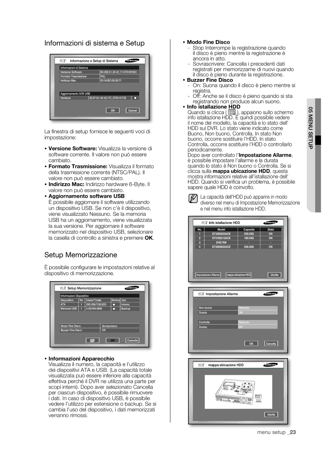 Samsung SHR-5082P/XET, SHR-5162P/XET manual Informazioni di sistema e Setup, Setup Memorizzazione 