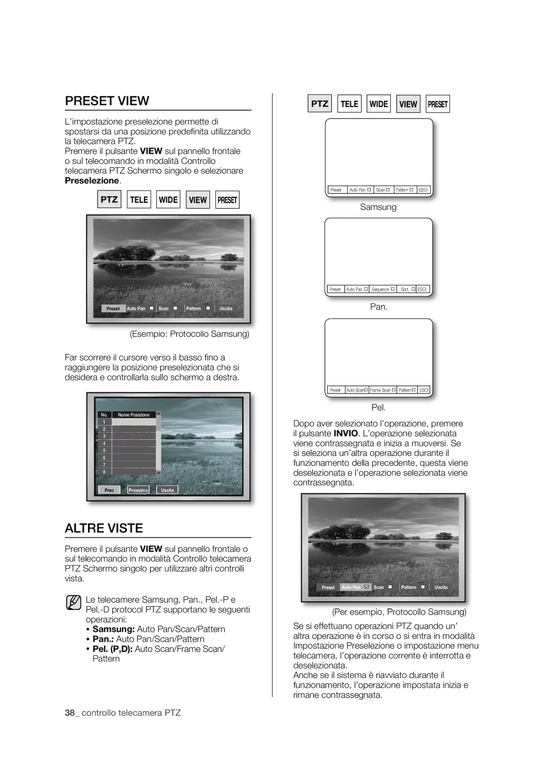 Samsung SHR-5162P/XET, SHR-5082P/XET manual Preset View, Altre Viste, Samsung, Pan, Pel 