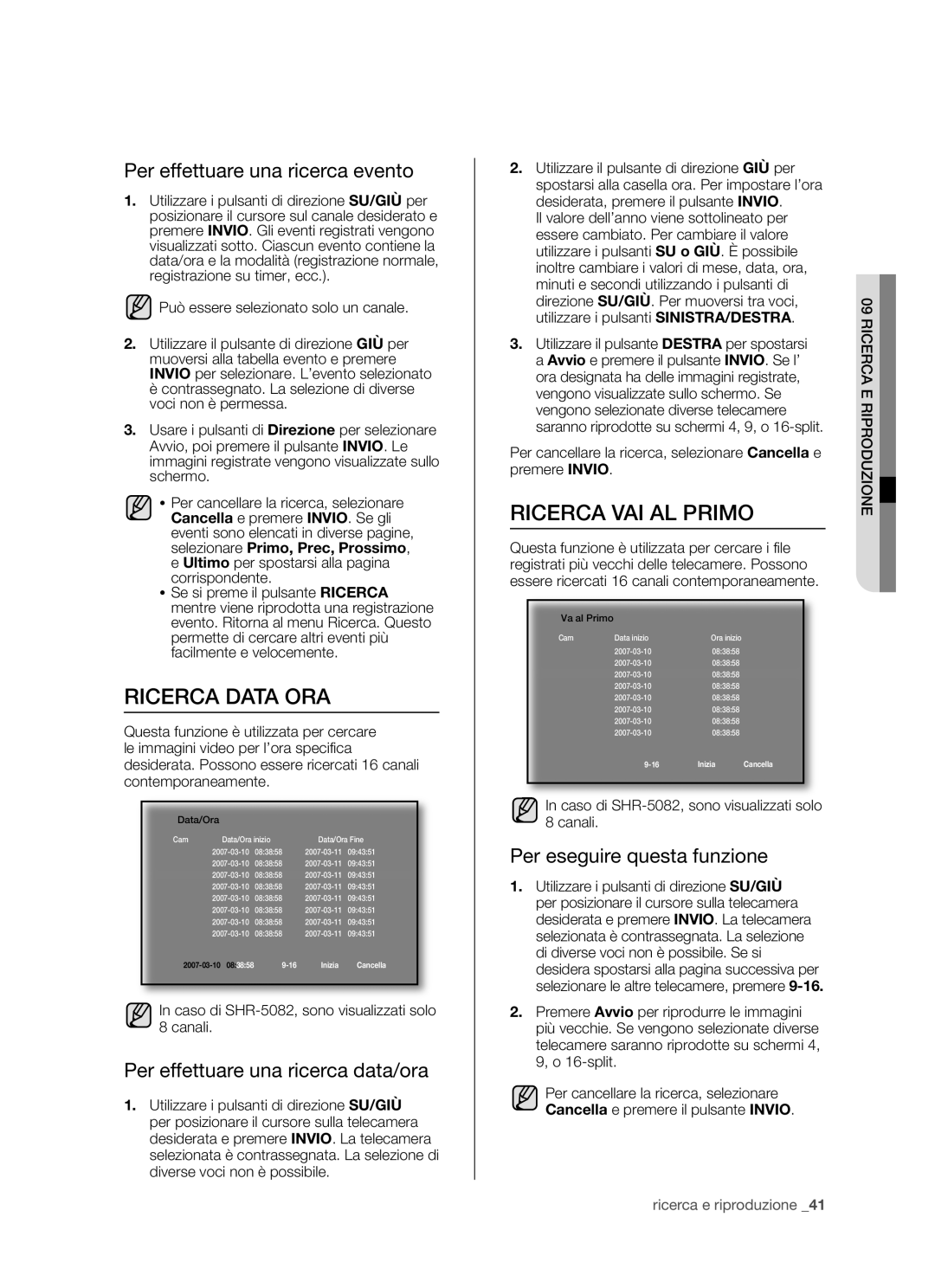 Samsung SHR-5082P Ricerca Data ORA, Ricerca VAI AL Primo, Per effettuare una ricerca evento, Per eseguire questa funzione 