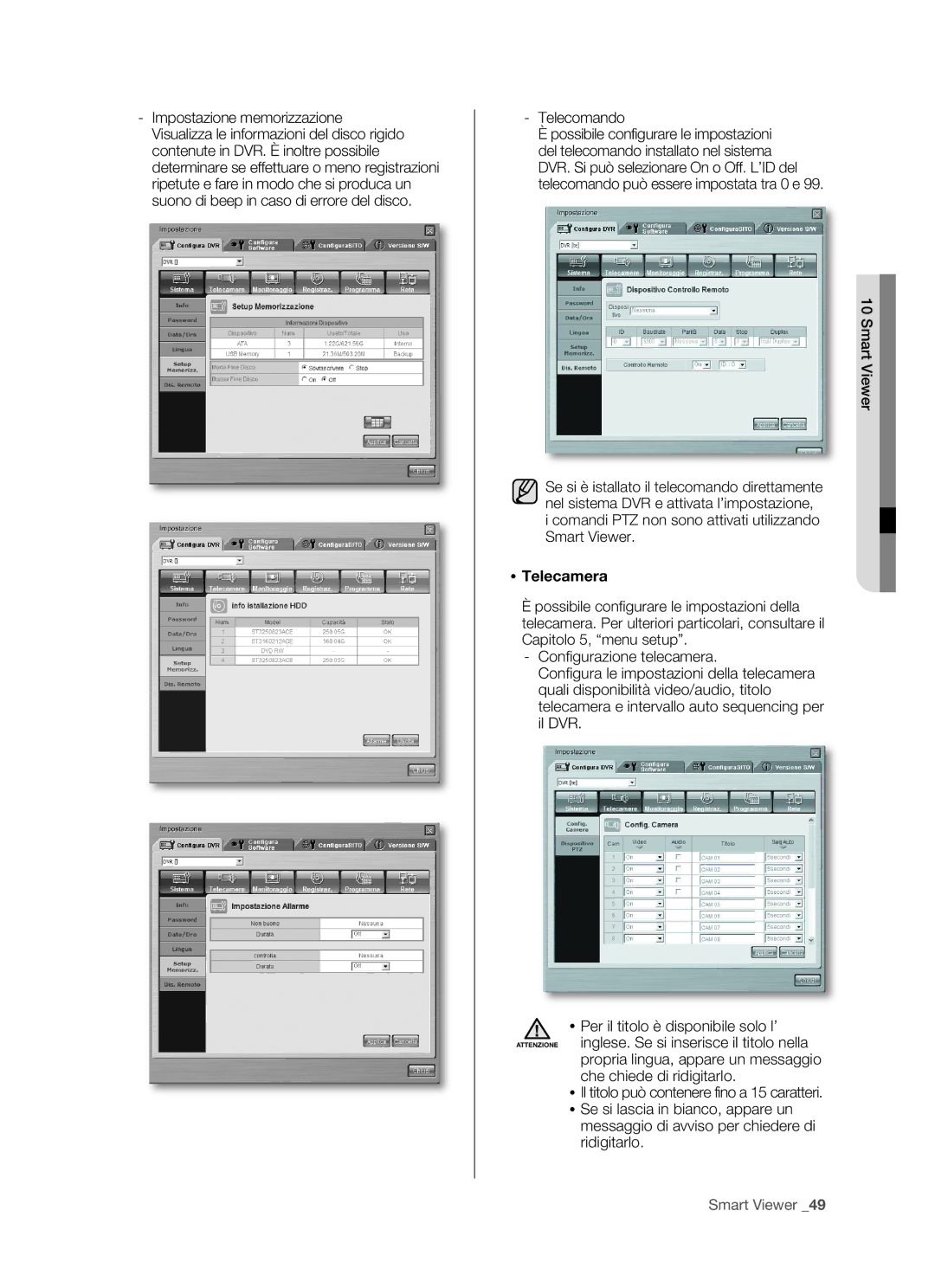 Samsung SHR-5162P/XET, SHR-5082P/XET manual  Telecamera 