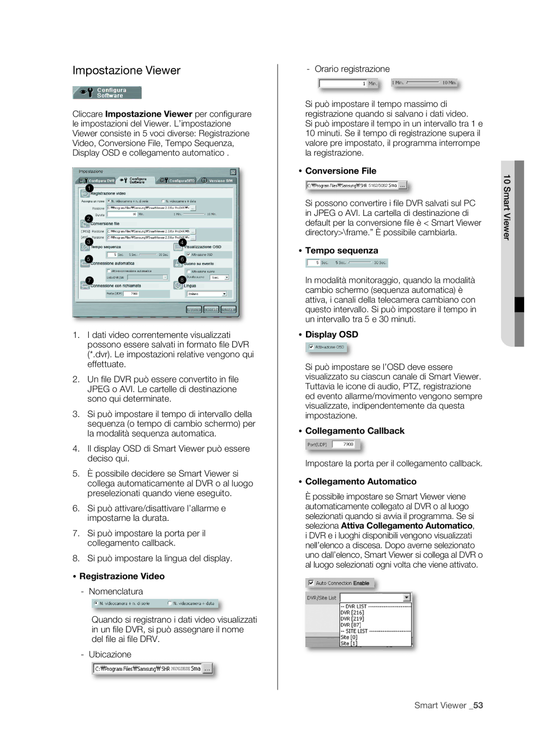 Samsung SHR-5162P/XET, SHR-5082P/XET manual Impostazione Viewer 