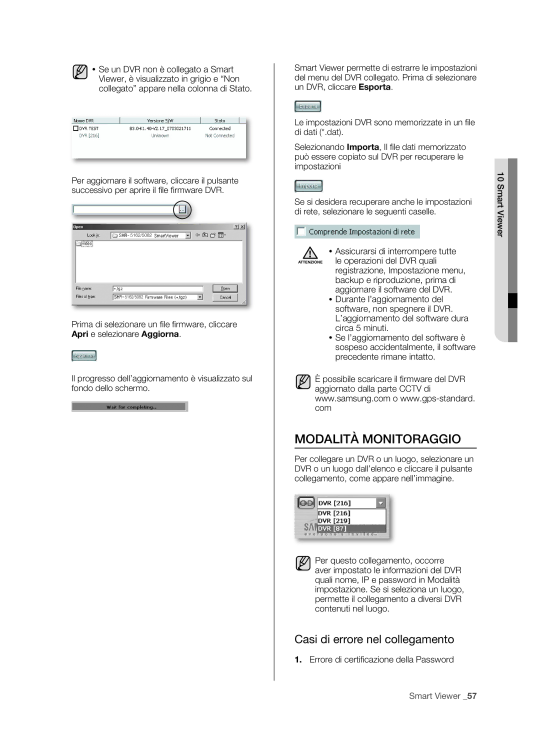 Samsung SHR-5162P/XET, SHR-5082P/XET manual Modalità Monitoraggio, Casi di errore nel collegamento 