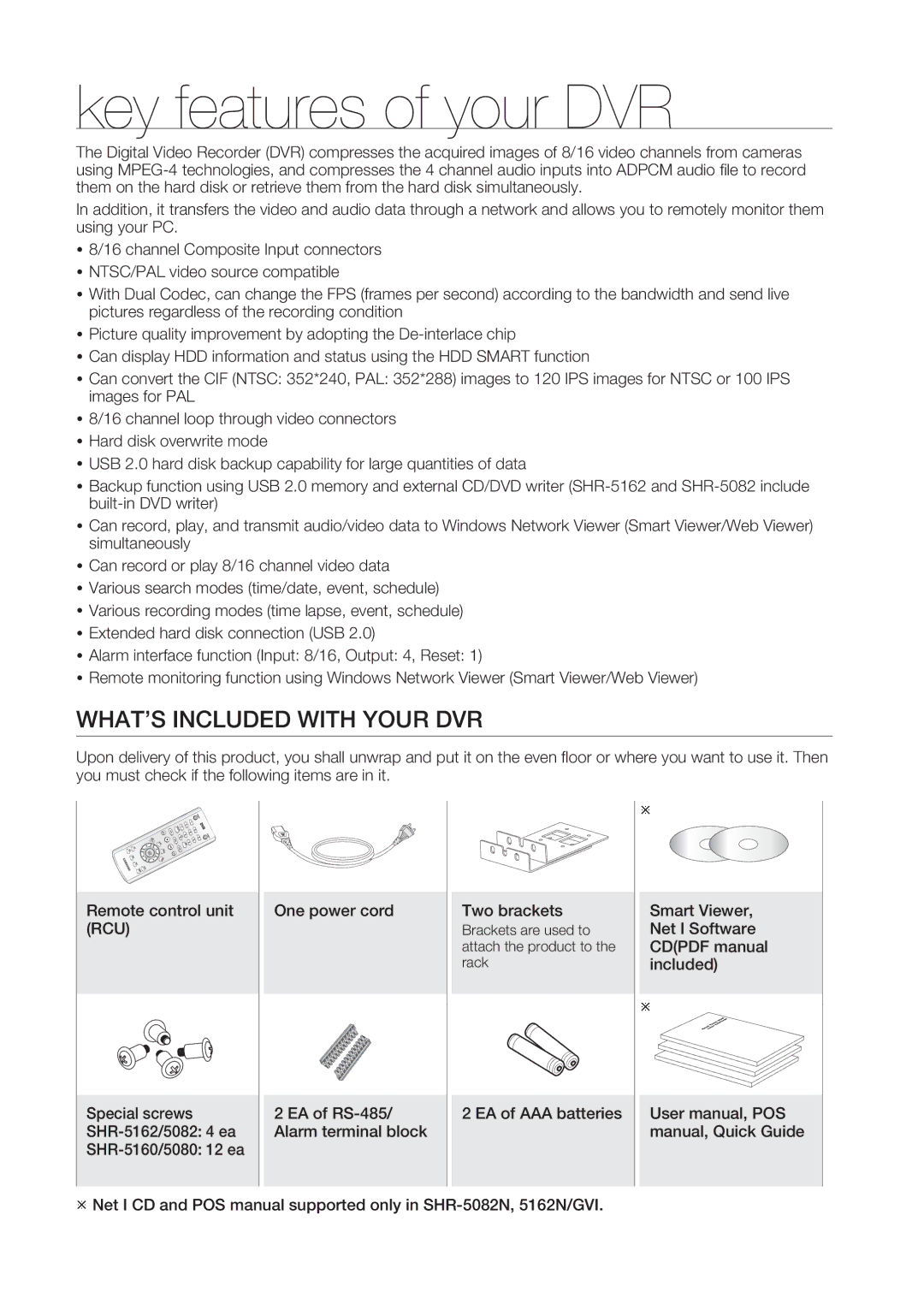 Samsung SHR-5082P/XEF, SHR-5162P/XEF, SHR-5082P/TRK, SHR-5082N, SHR-5162P/TRK, SHR-5162N manual Key features of your DVR 