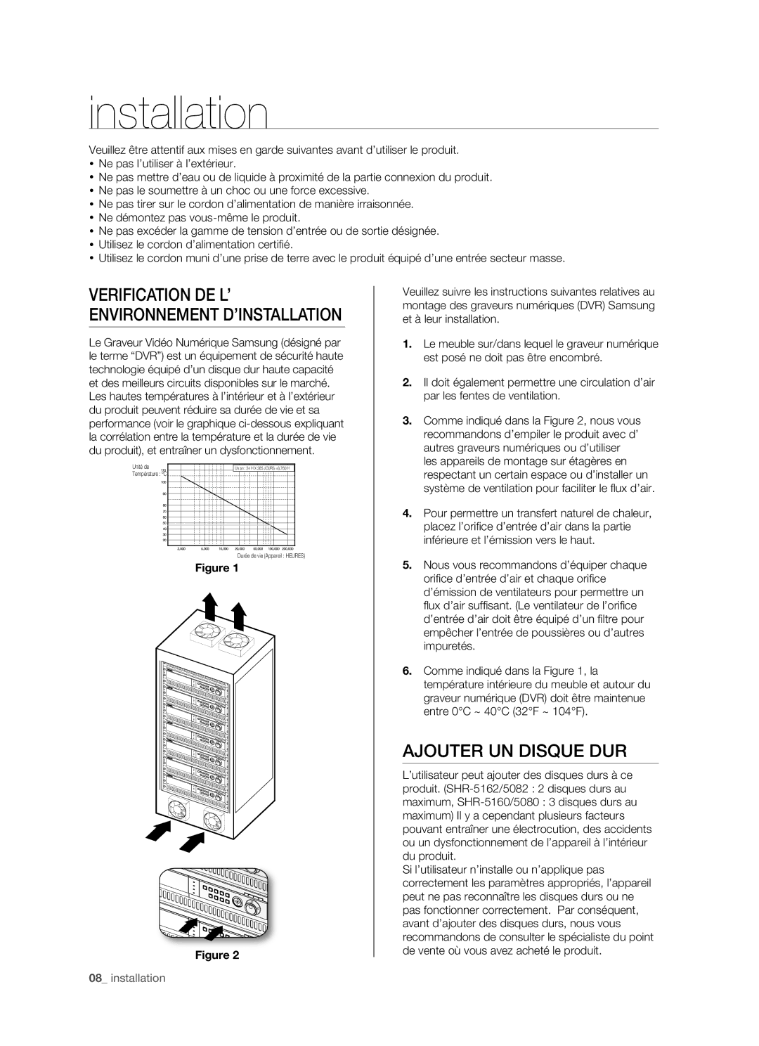 Samsung SHR-5082P/XEF, SHR-5162P/XEF manual Installation, Ajouter UN Disque DUR 