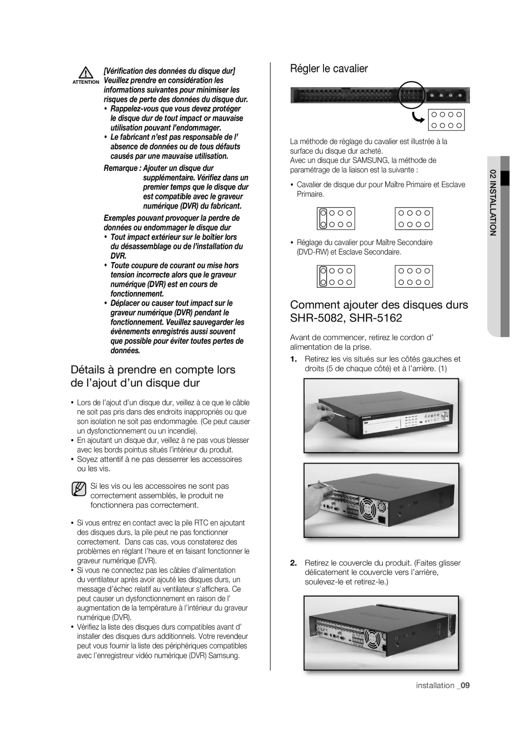 Samsung SHR-5082P/XEF, SHR-5162P Détails à prendre en compte lors de l’ajout d’un disque dur, Régler le cavalier, Primaire 