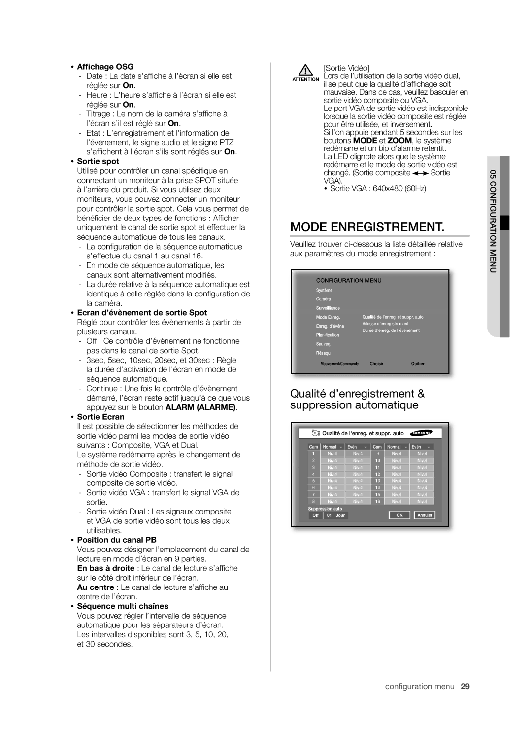 Samsung SHR-5082P/XEF, SHR-5162P/XEF manual Mode Enregistrement 