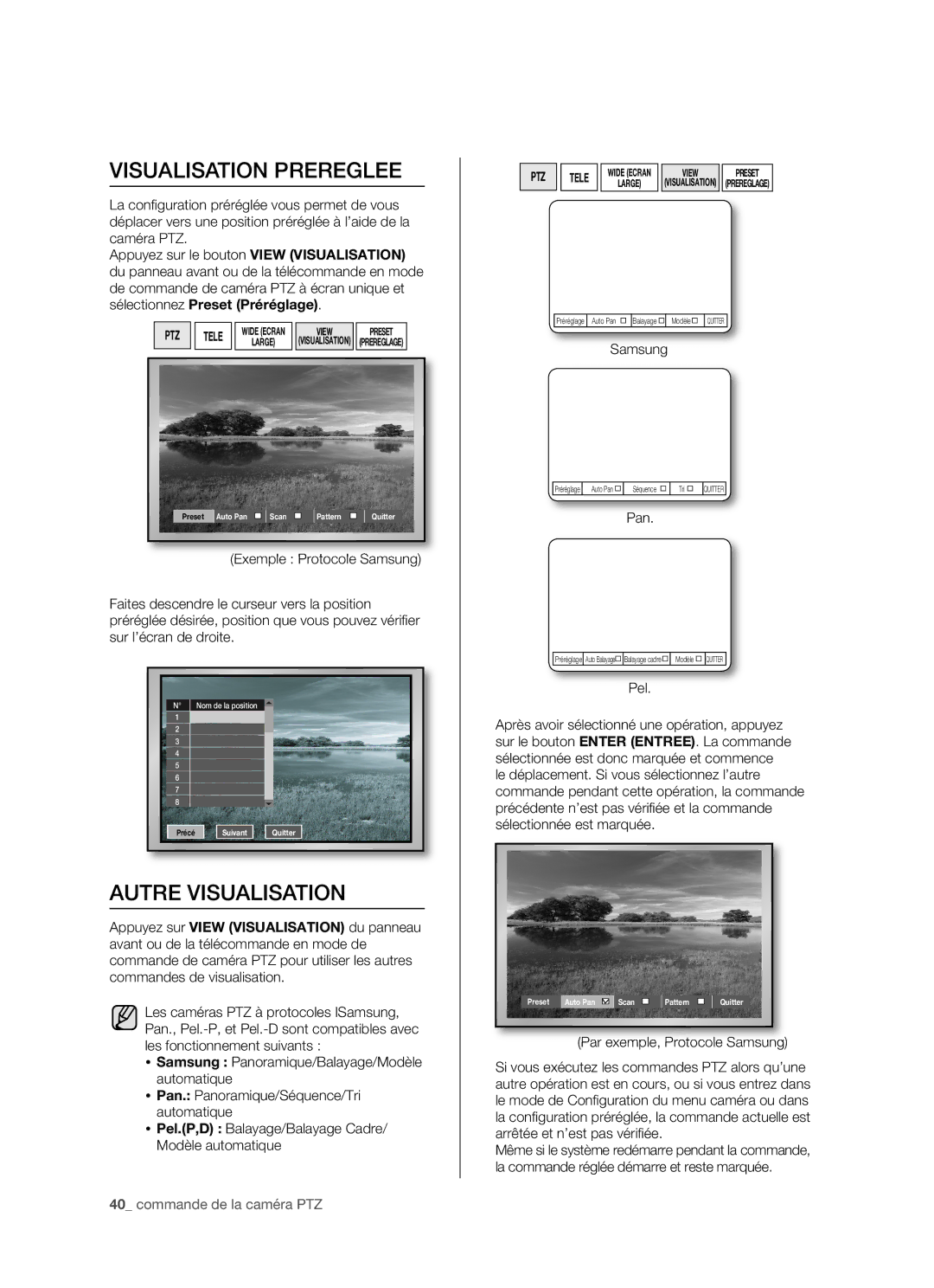 Samsung SHR-5082P/XEF, SHR-5162P/XEF manual Visualisation Prereglee, Autre Visualisation, Samsung, Pan 