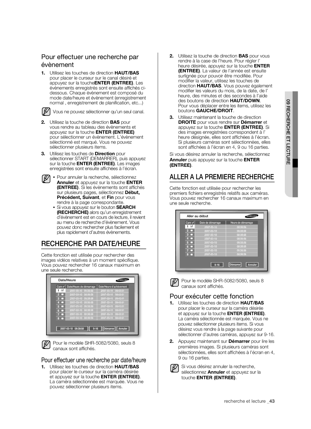 Samsung SHR-5162P/XEF Recherche PAR DATE/HEURE, Pour effectuer une recherche par évènement, Pour exécuter cette fonction 