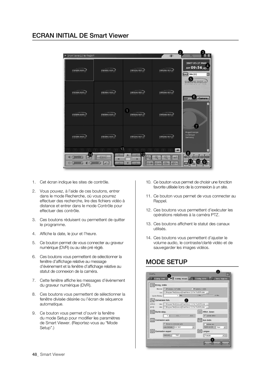 Samsung SHR-5082P/XEF, SHR-5162P/XEF manual Ecran Initial DE Smart Viewer, Mode Setup 