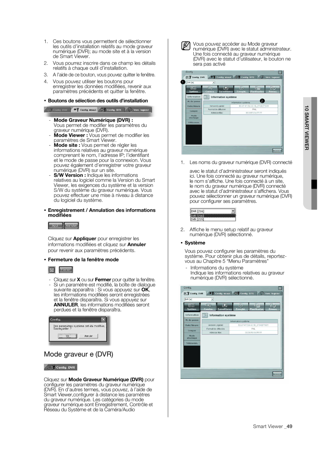 Samsung SHR-5082P/XEF, SHR-5162P Mode graveur e DVR,  Enregistrement / Annulation des informations modiﬁées,  Système 