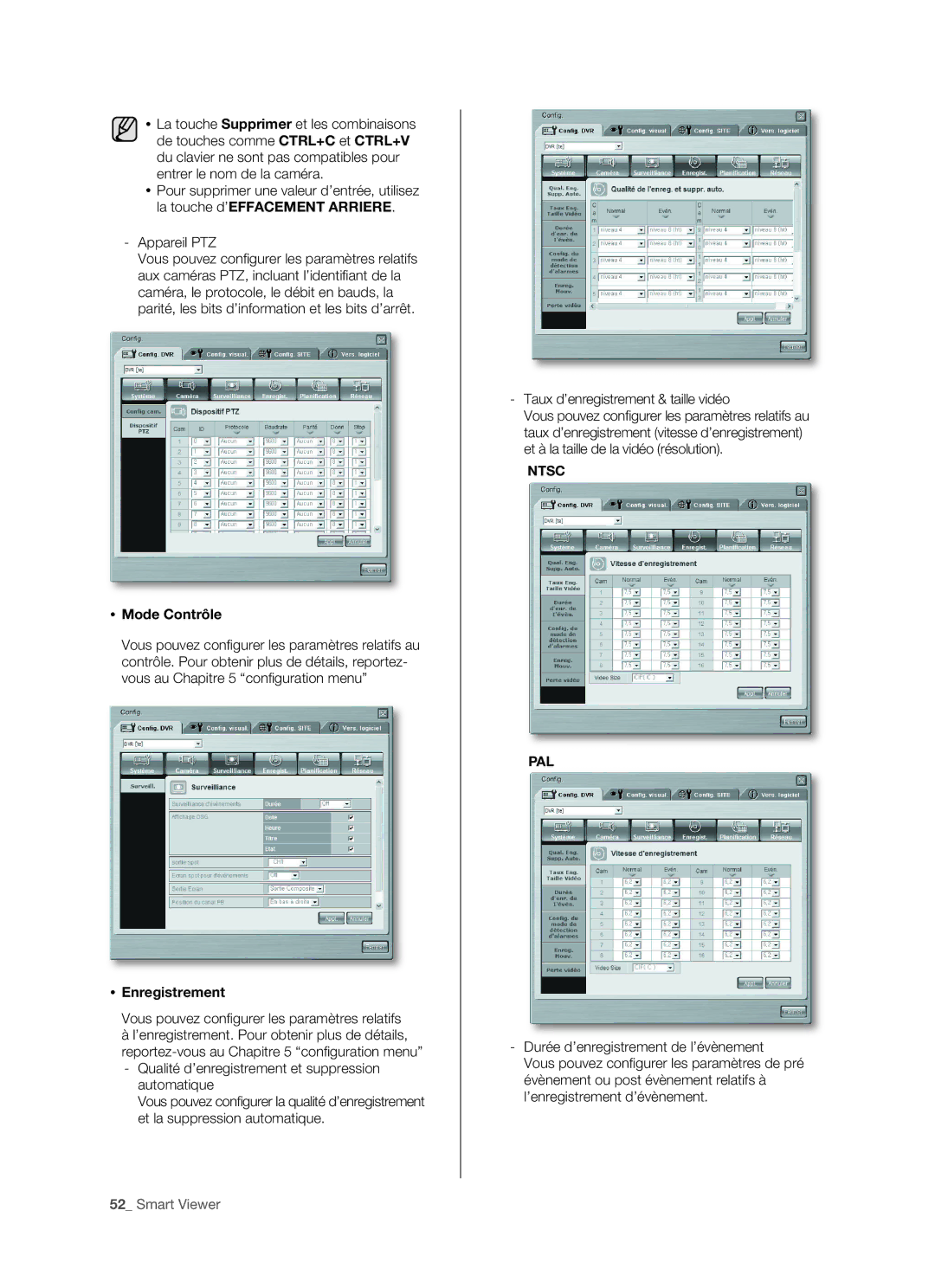 Samsung SHR-5082P/XEF, SHR-5162P/XEF manual  Mode Contrôle,  Enregistrement 