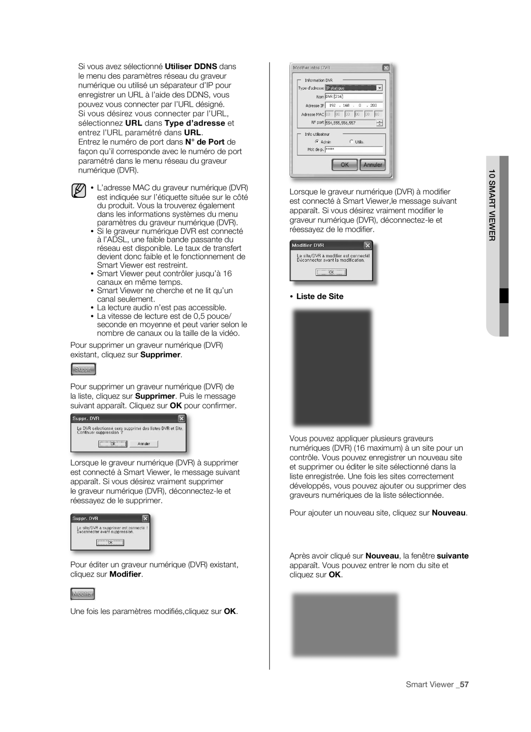 Samsung SHR-5082P/XEF, SHR-5162P manual Graveur numérique DVR, déconnectez-le et, Réessayez de le modiﬁ er,  Liste de Site 