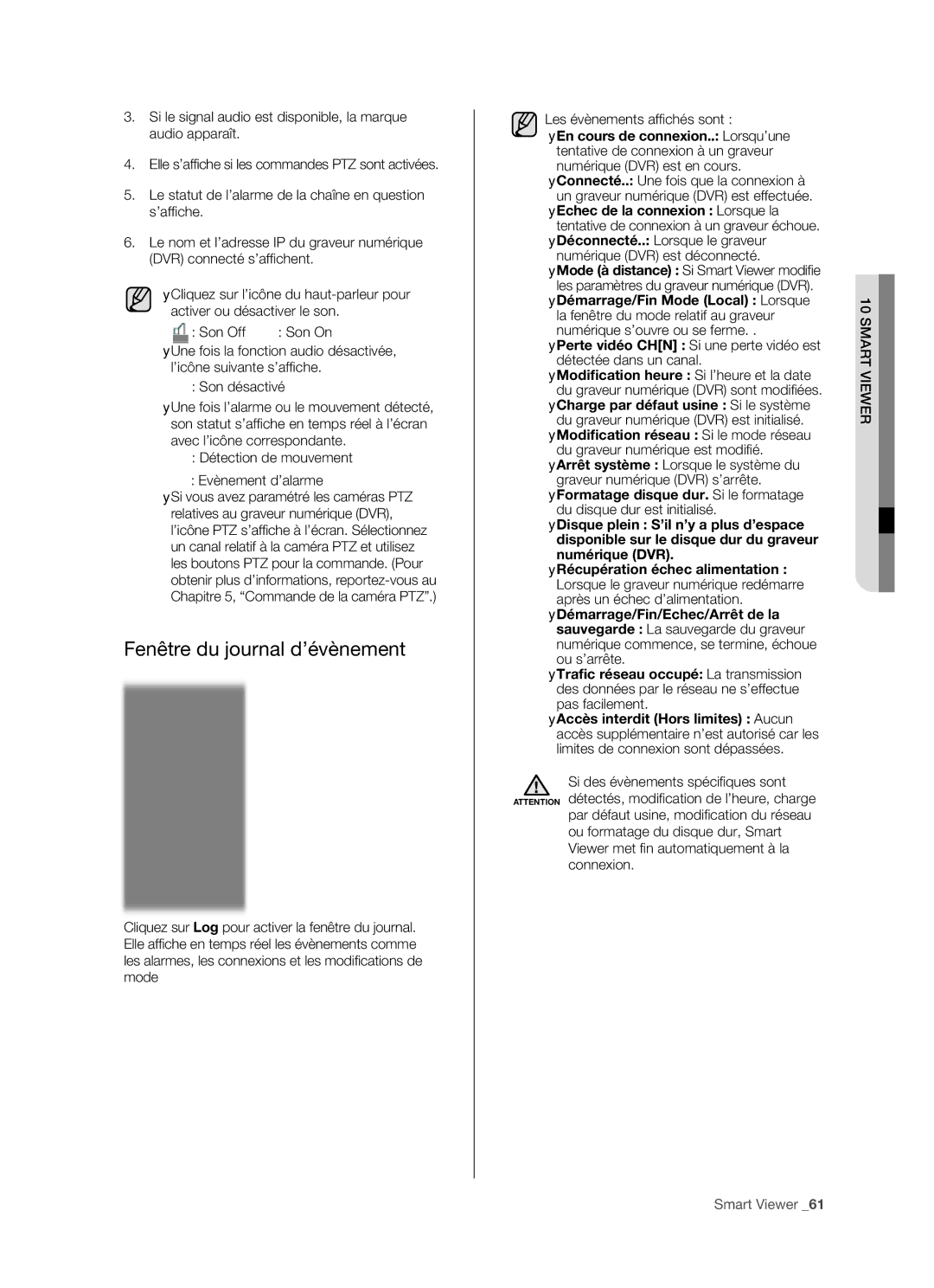 Samsung SHR-5082P/XEF, SHR-5162P/XEF manual Fenêtre du journal d’évènement 