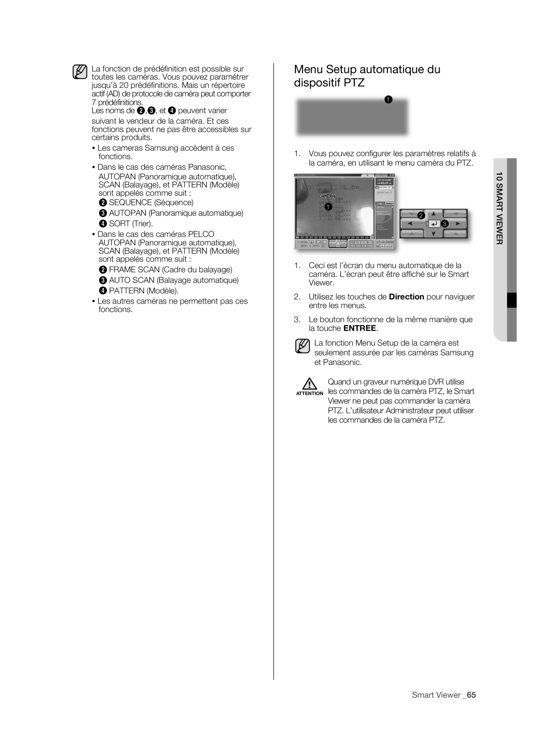 Samsung SHR-5082P/XEF, SHR-5162P/XEF manual Menu Setup automatique du dispositif PTZ, Smart 