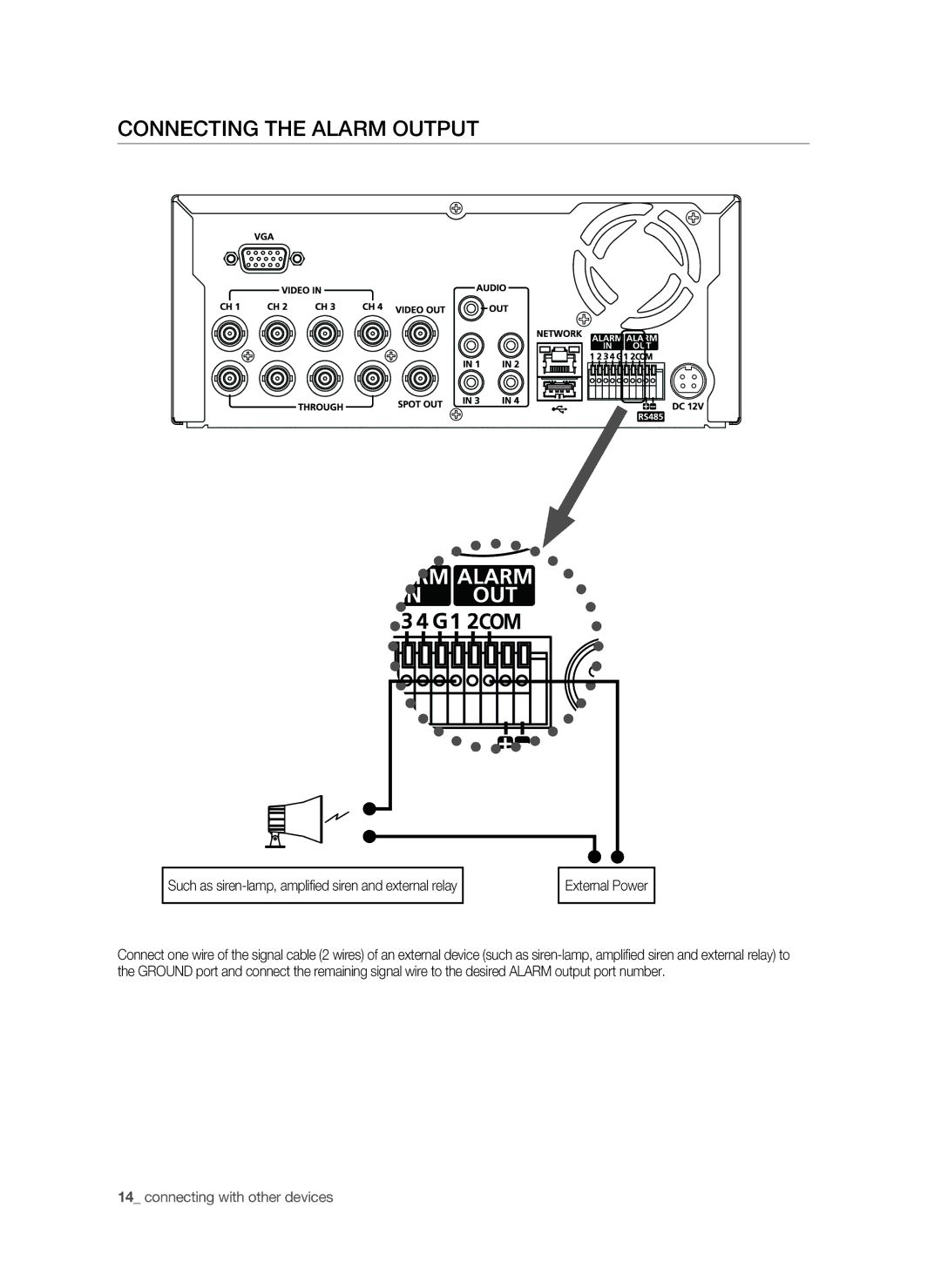 Samsung SHR-6040P, SHR-6042P manual Connecting the alarm output 