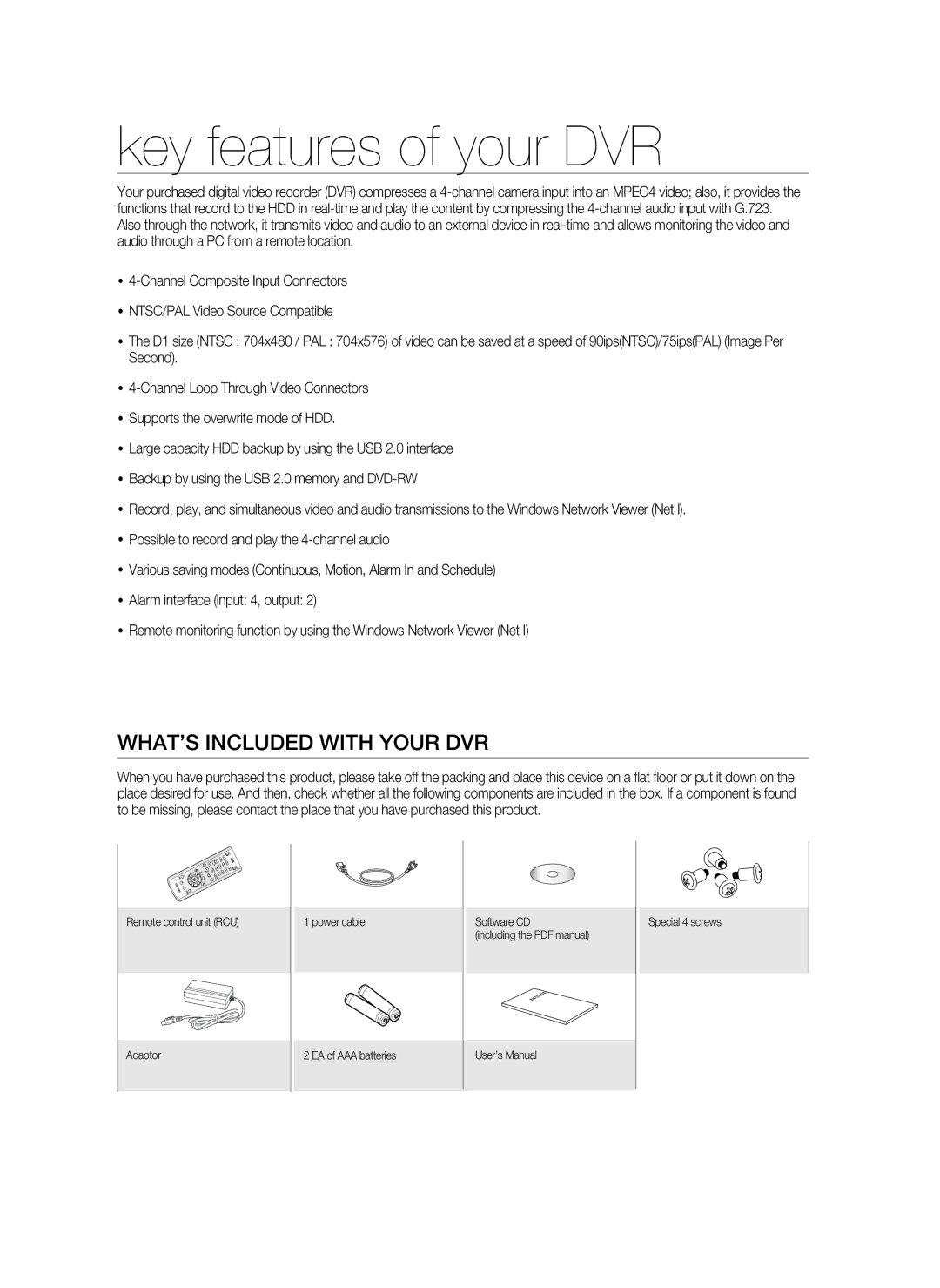 Samsung SHR-6040P, SHR-6042P manual Key features of your DVR, WHAT’S Included with Your DVR 