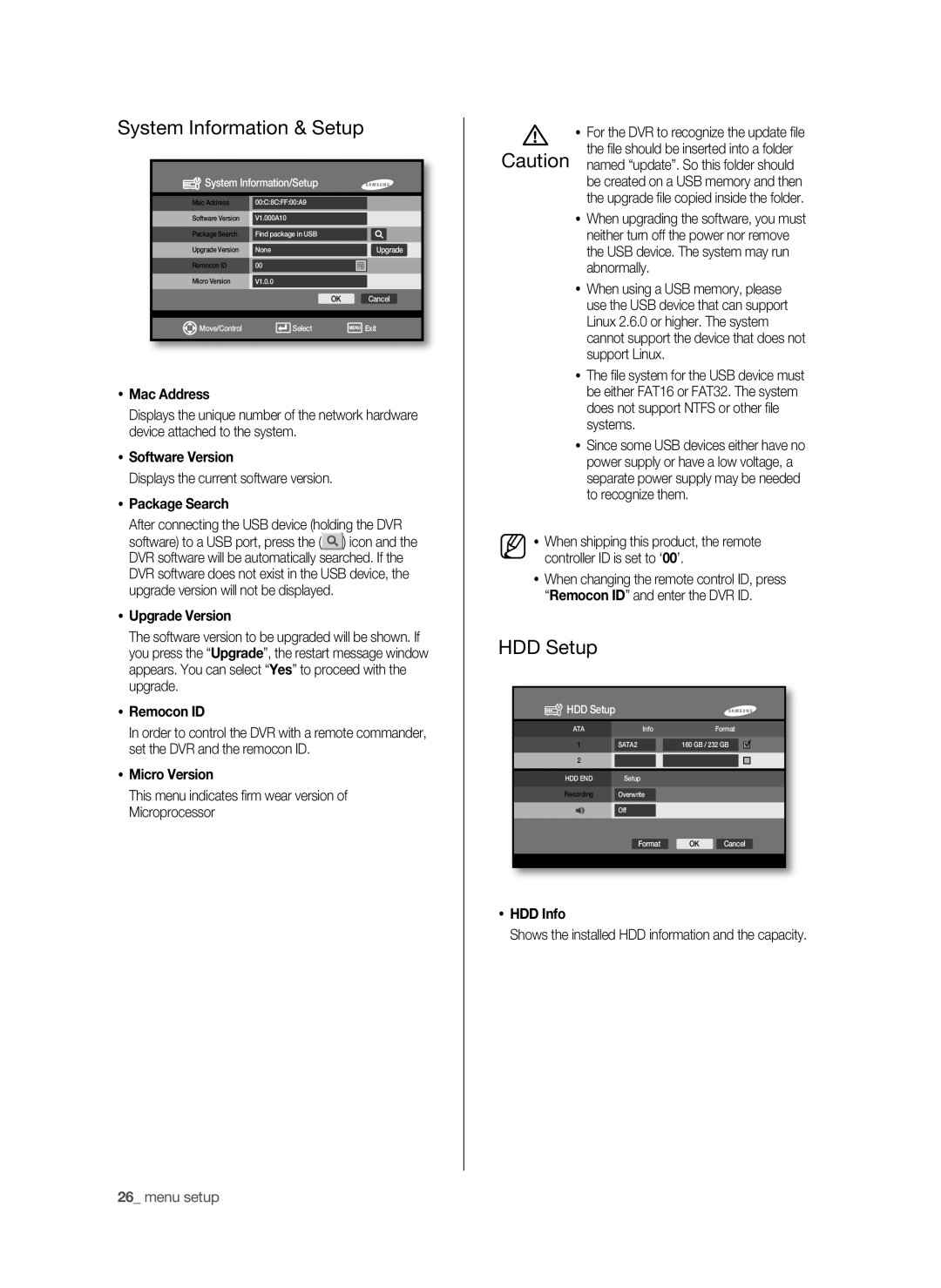 Samsung SHR-6040P, SHR-6042P manual System Information & Setup, HDD Setup 