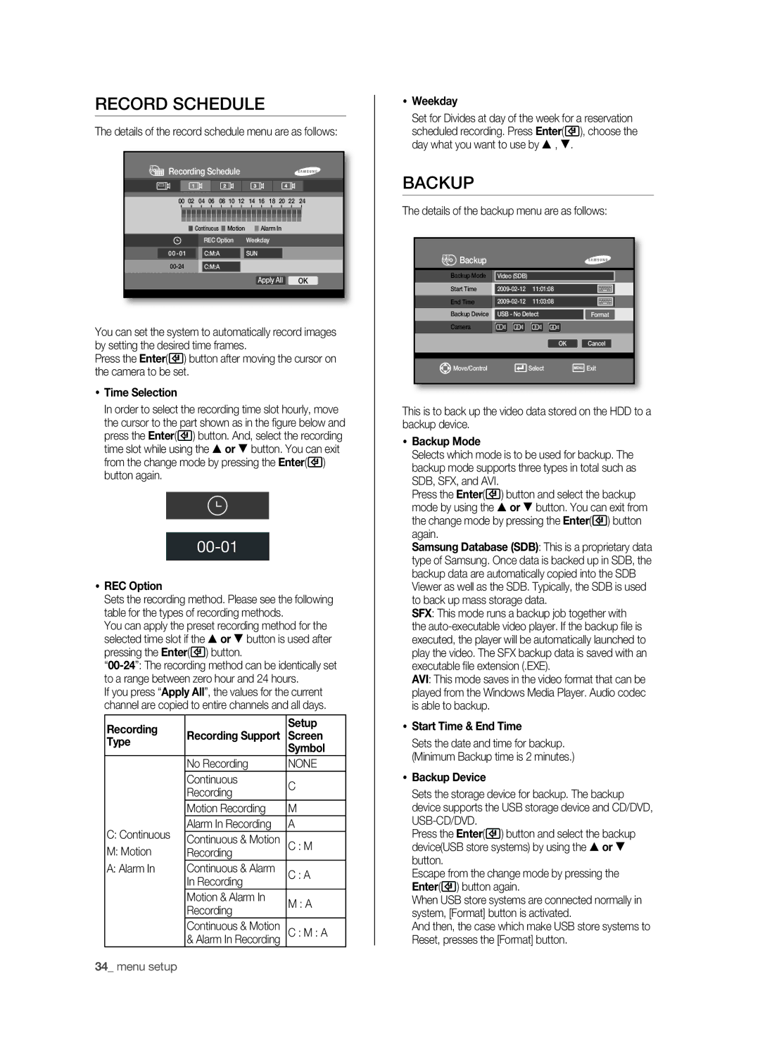 Samsung SHR-6040P, SHR-6042P manual Record schedule, Backup 