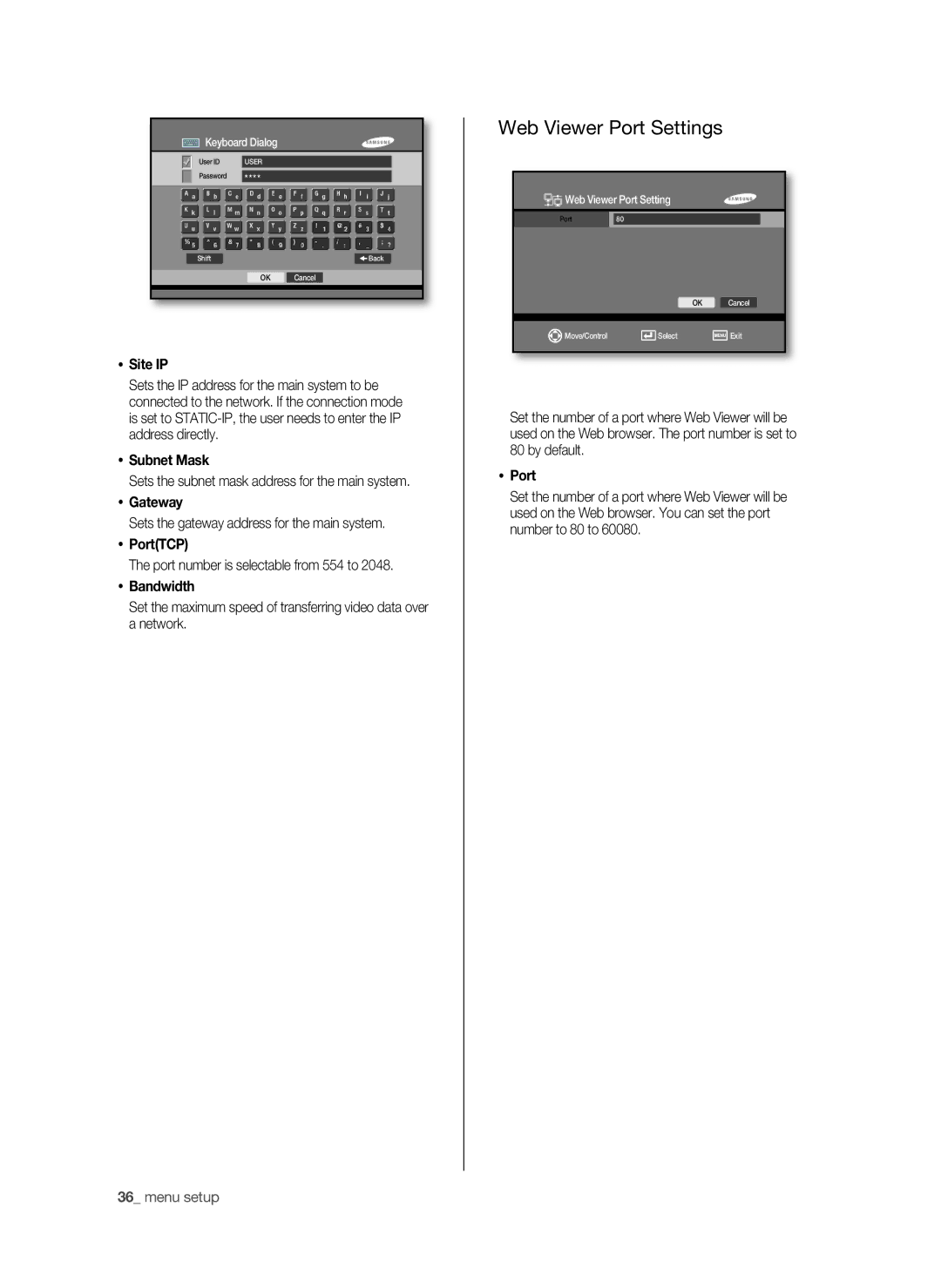 Samsung SHR-6040P, SHR-6042P manual Web Viewer Port Settings 