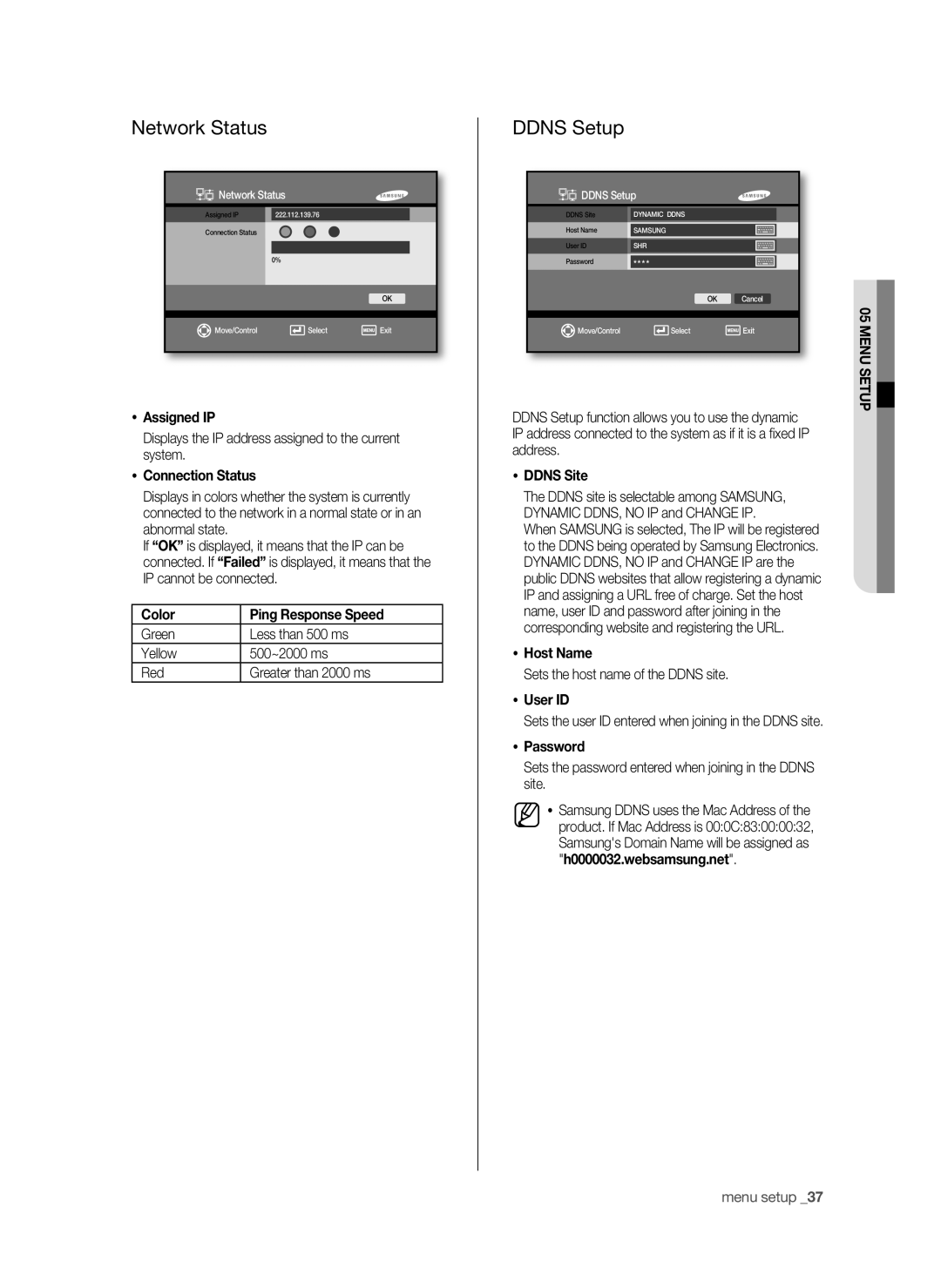 Samsung SHR-6042P, SHR-6040P manual Network Status, Ddns Setup 